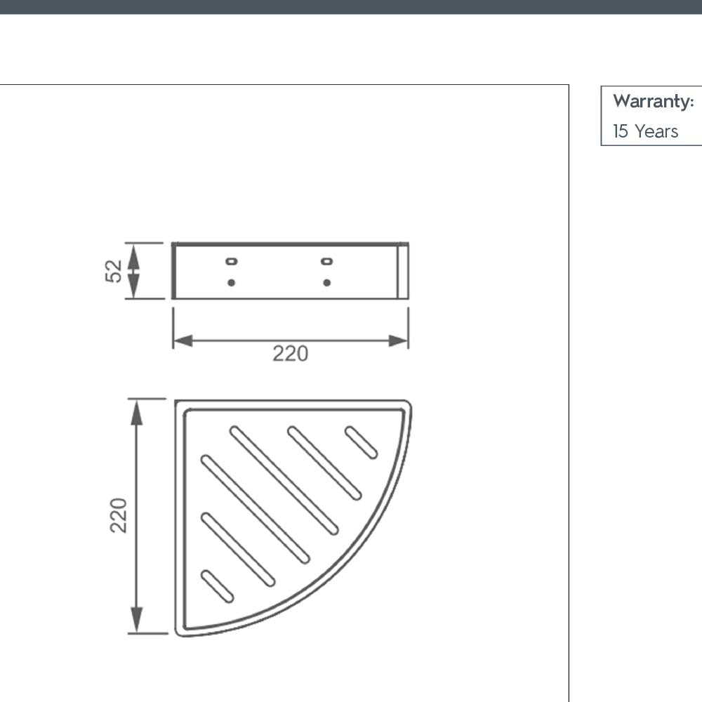 Brushed Bronze Corner Basket with Shelf - Technical drawing