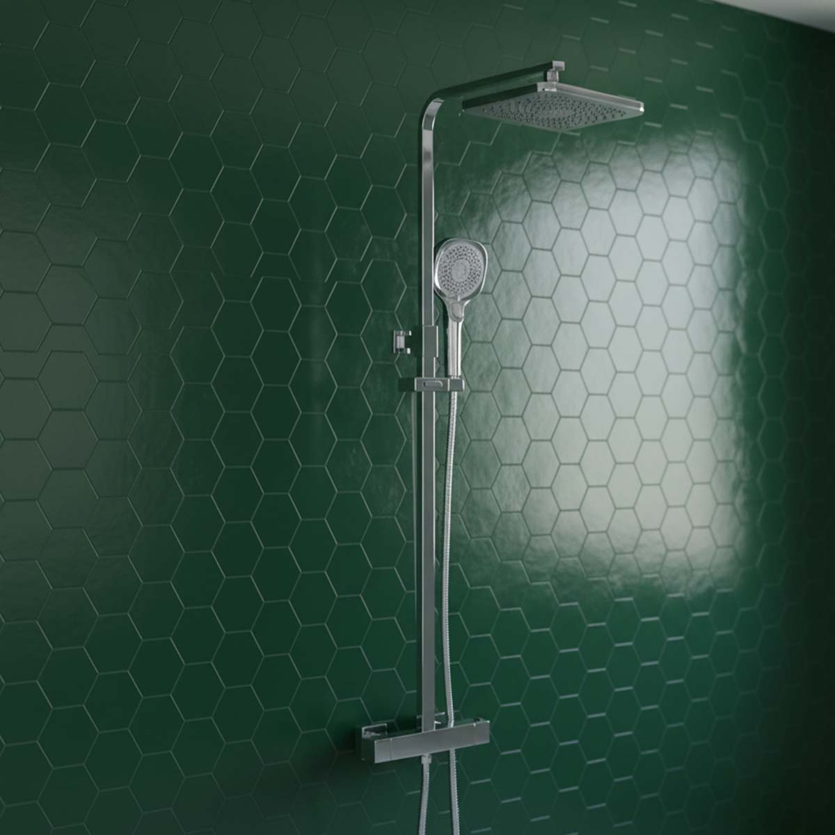 2 outlet exposed thermostatic shower valve with handset and fixed head - Ireland