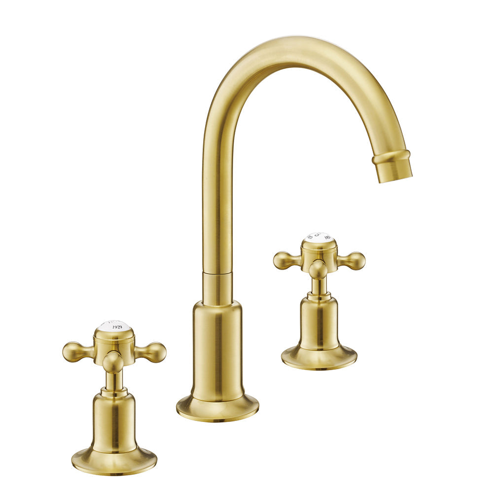Gold dual crosshead handle basin mixer tap