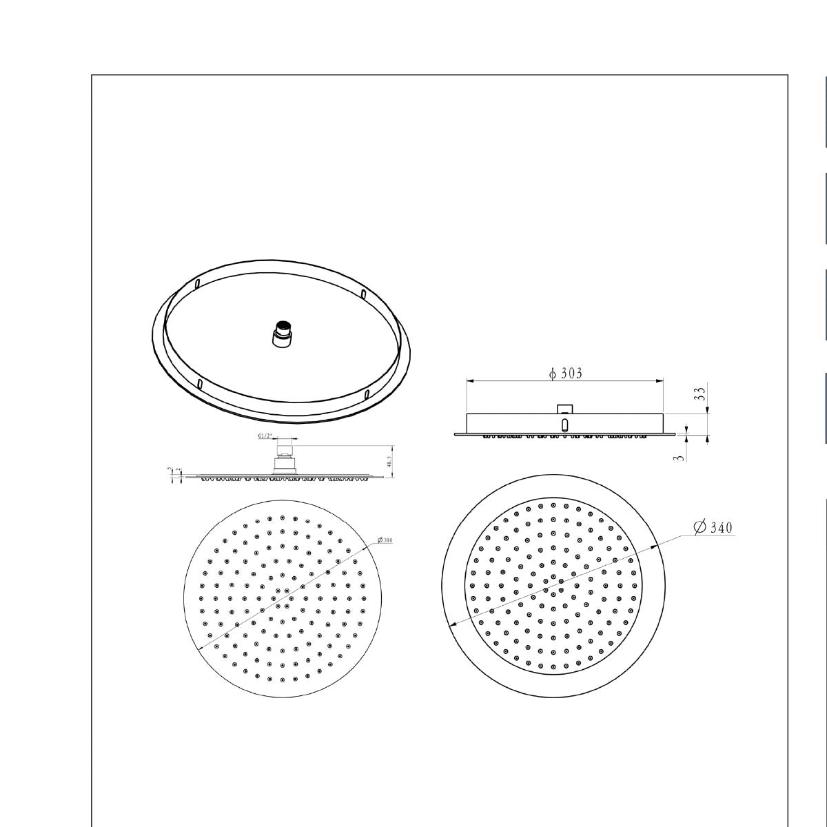 300mm Ceiling Mounted Round Overhead Shower Head