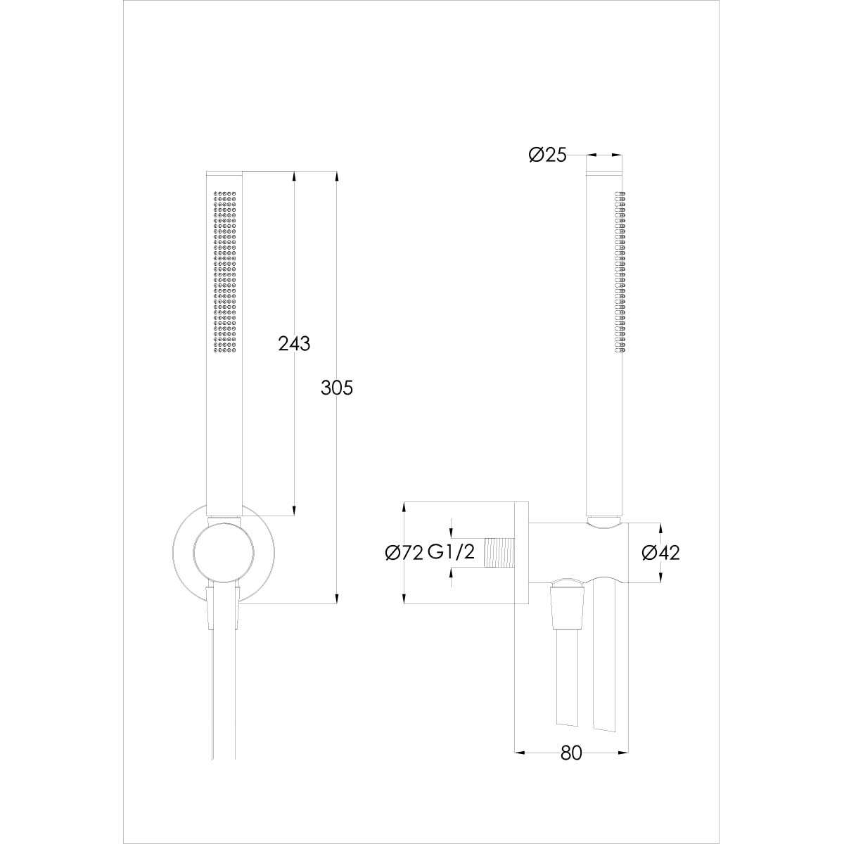 304 Stainless Steel Pencil Handset Shower with Water Outlet
