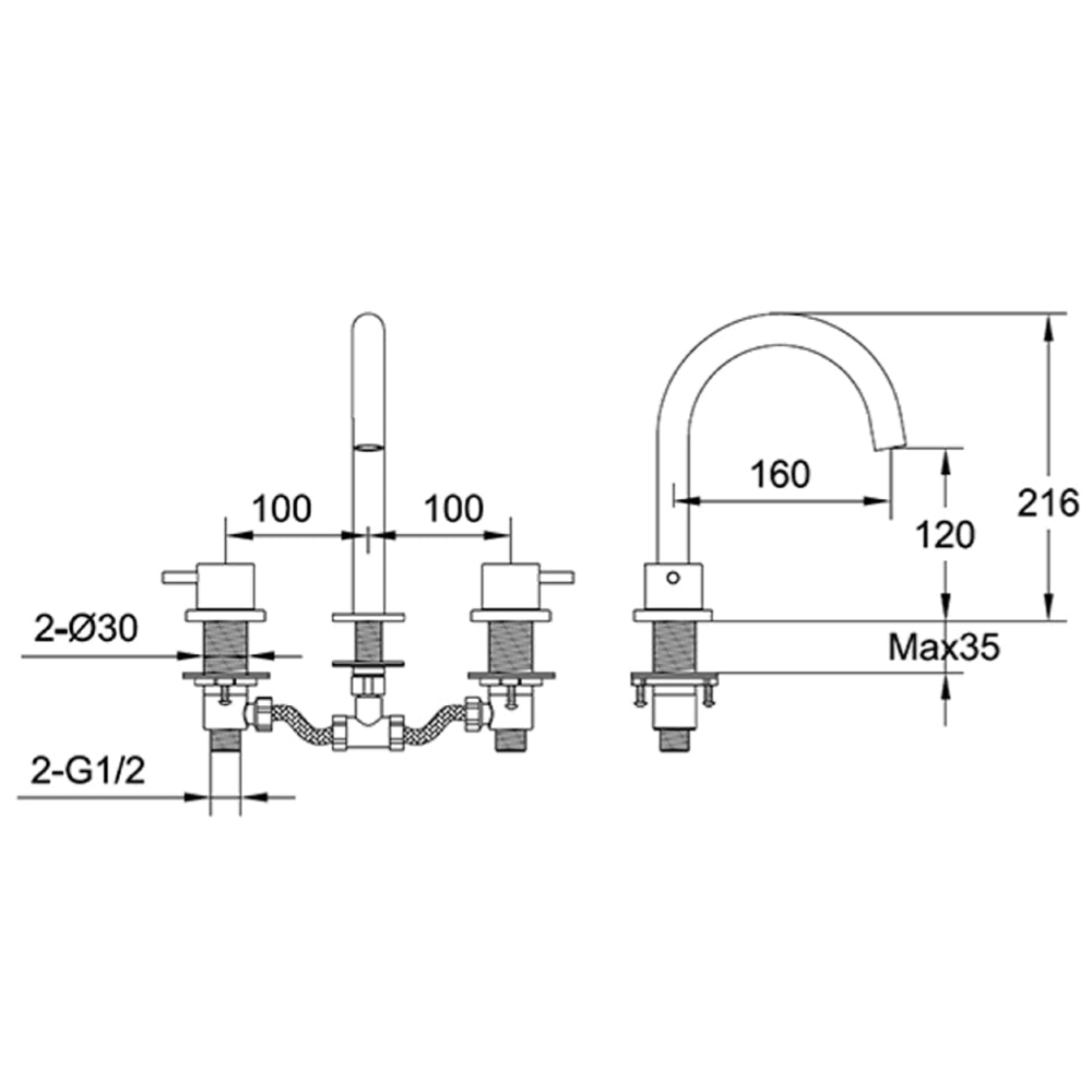 Modern black basin tap Technical Drawing-Tapron