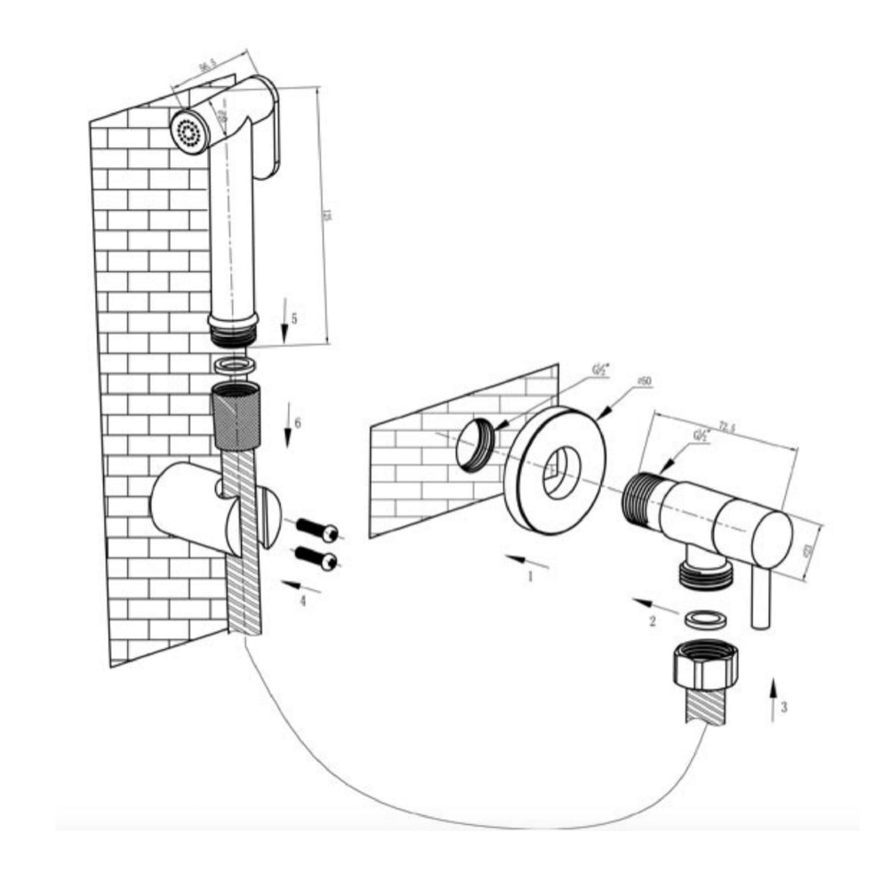 Douche shower spray - Technical drawing