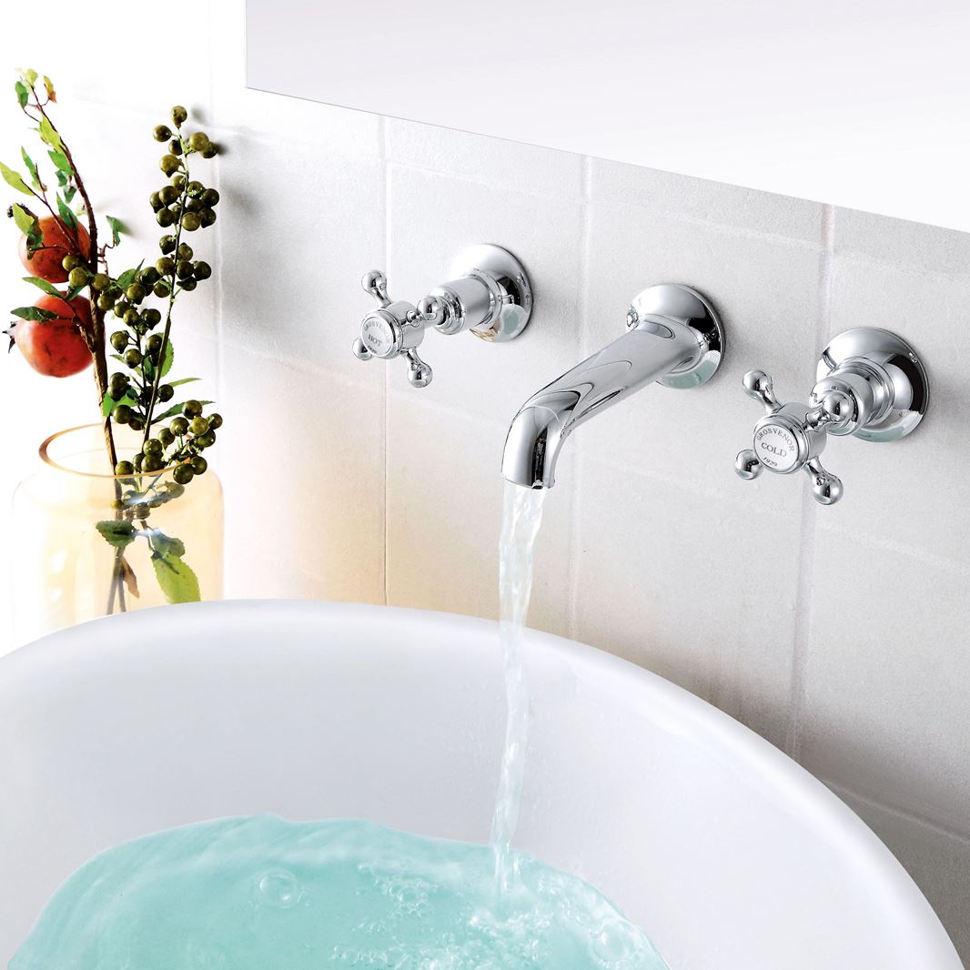 Chrome traditional wall mounted basin mixer tap