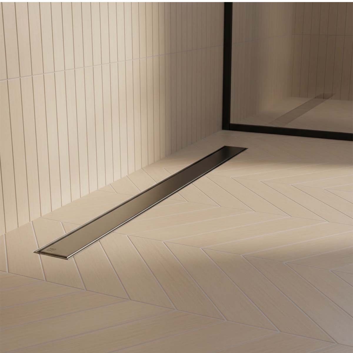 800mm shower tray linear waste brushed black