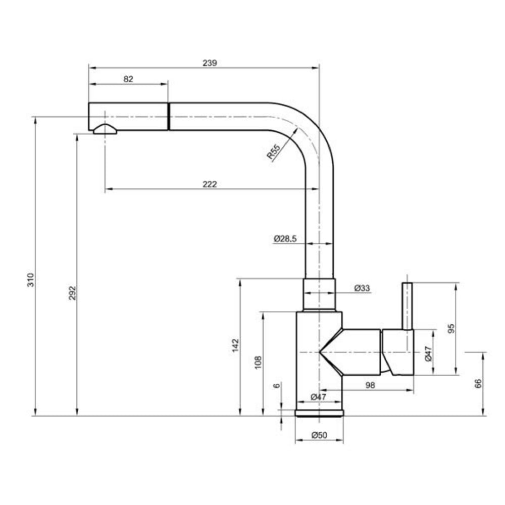 Steel kitchen tap technical drawing