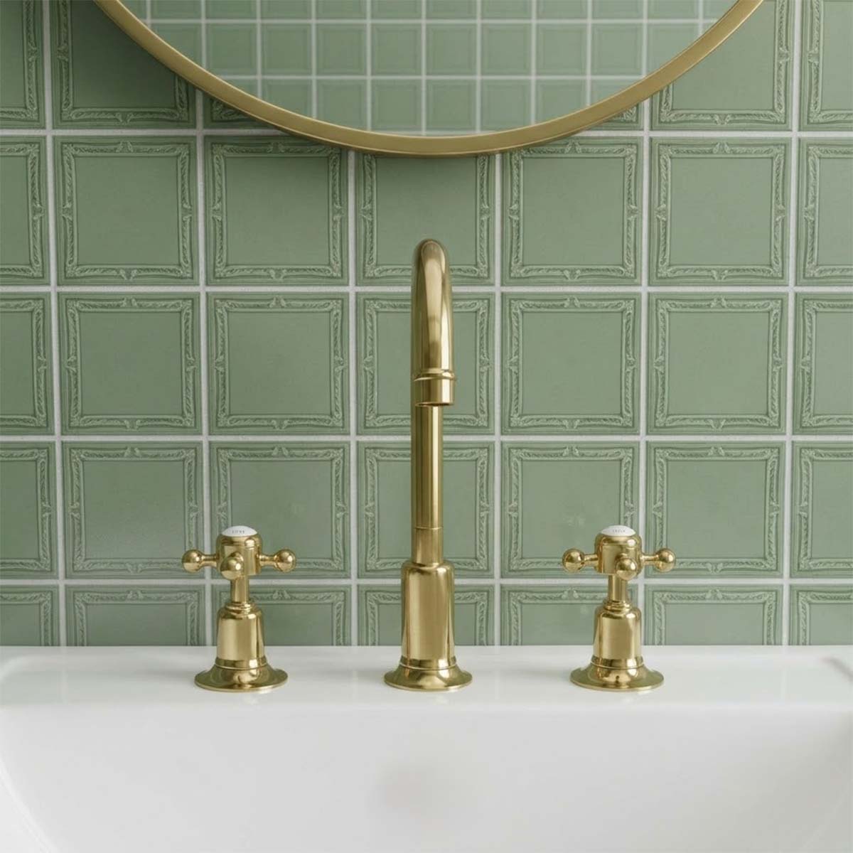 Antique brass basin tap with dual crosshead handle in Ireland