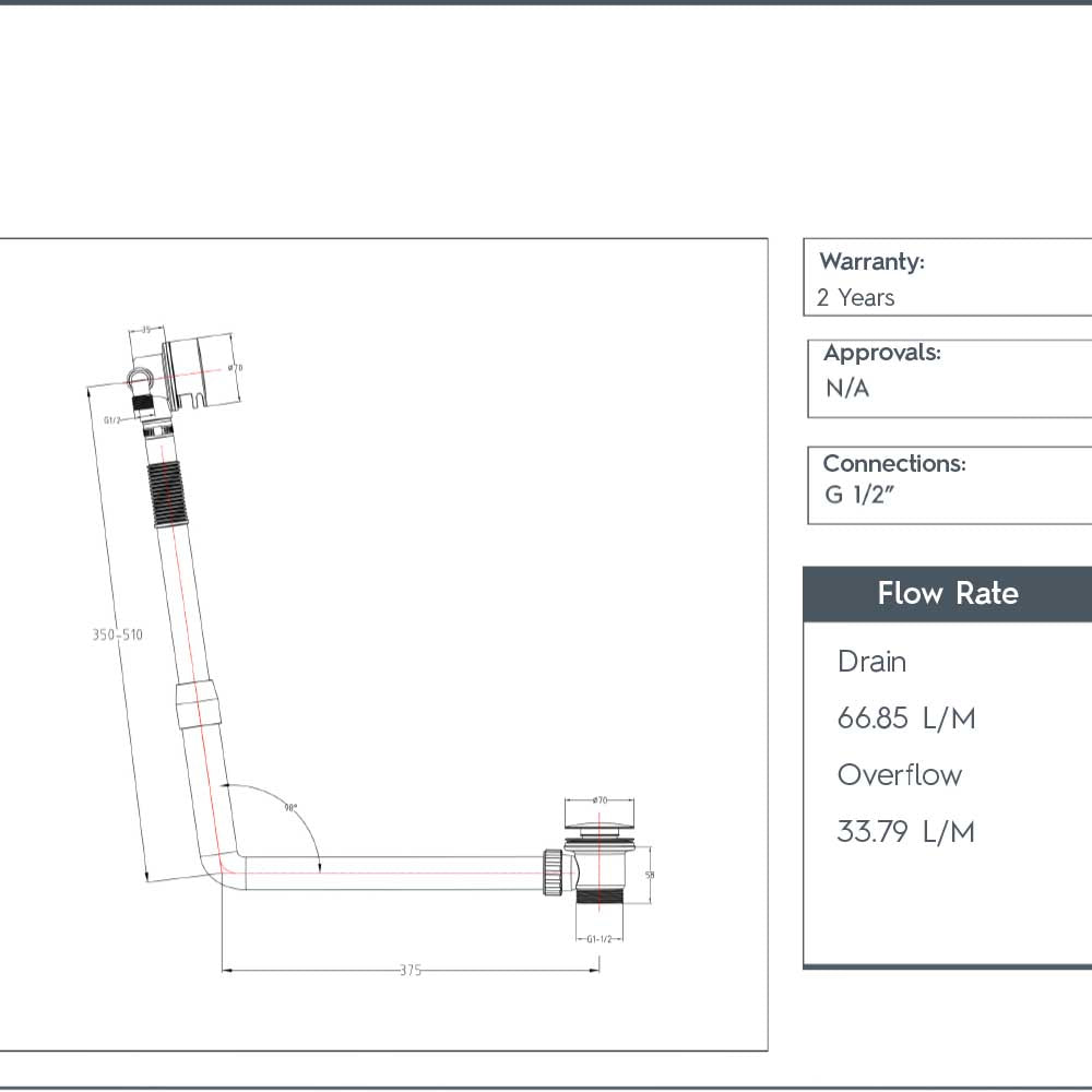 Overflow bath waste - Technical drawing
