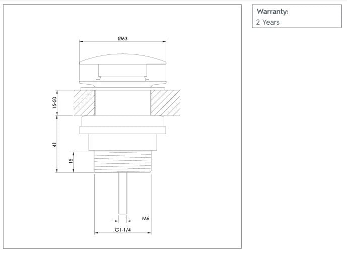 Matt black universal sink waste - Technical drawing