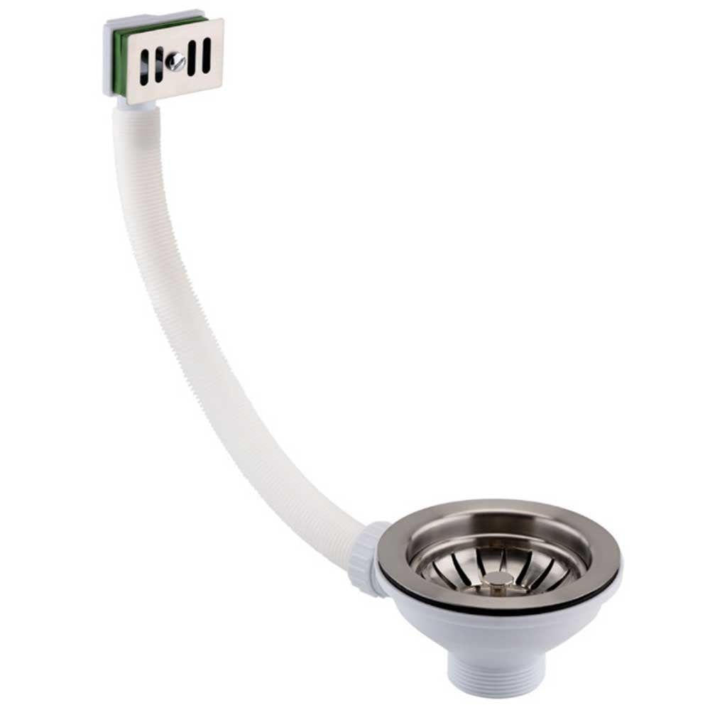 Basket Strainer for Kitchen Sink with Square Overflow Pipe and Cover – Stainless steel