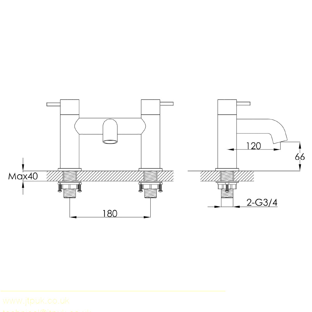 Dual lever handle bath filler tap - Technical drawing