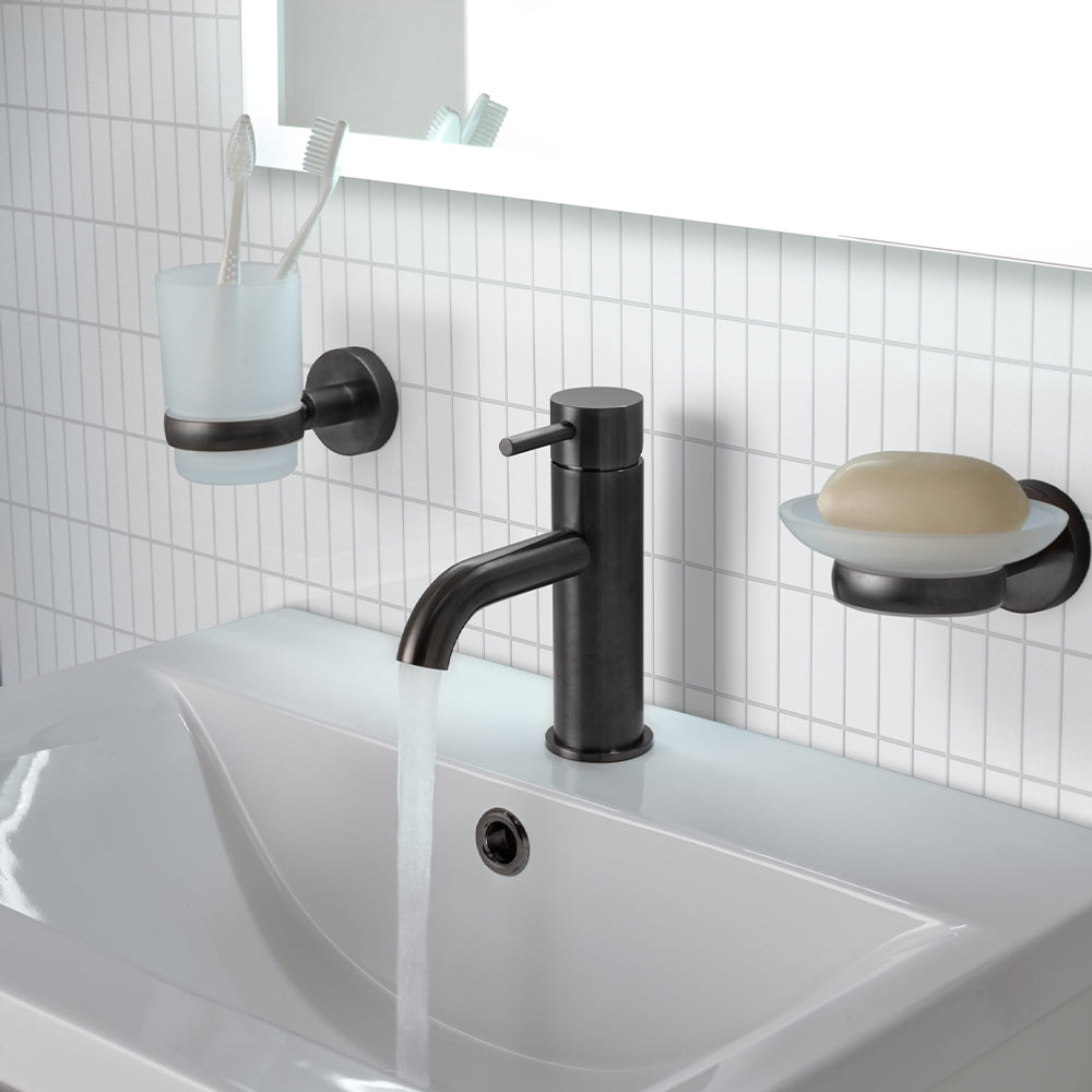Brushed black deck mounted basin Tap