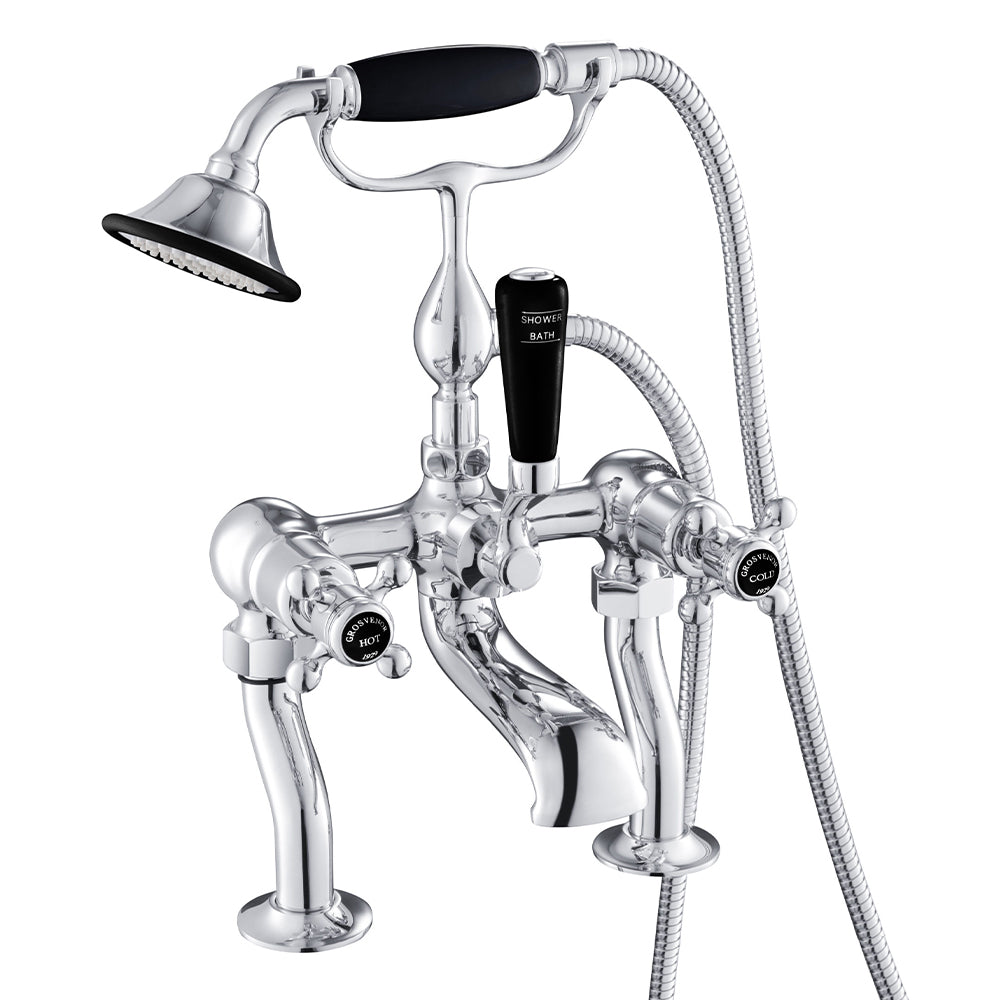 Black crosshead bath mixer with shower handset
