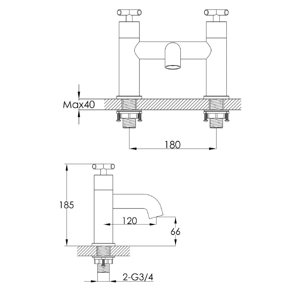 Crosshead handle bath filler tap - Technical drawing
