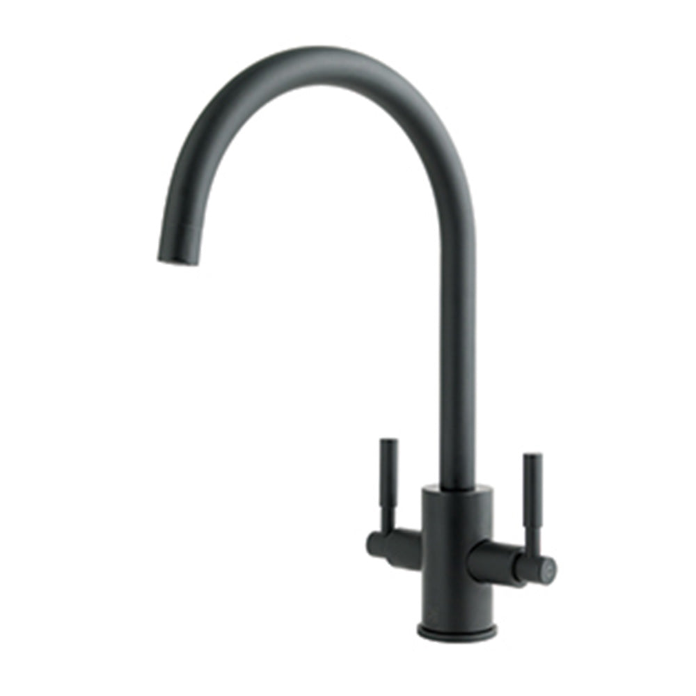Matt black twin lever kitchen tap