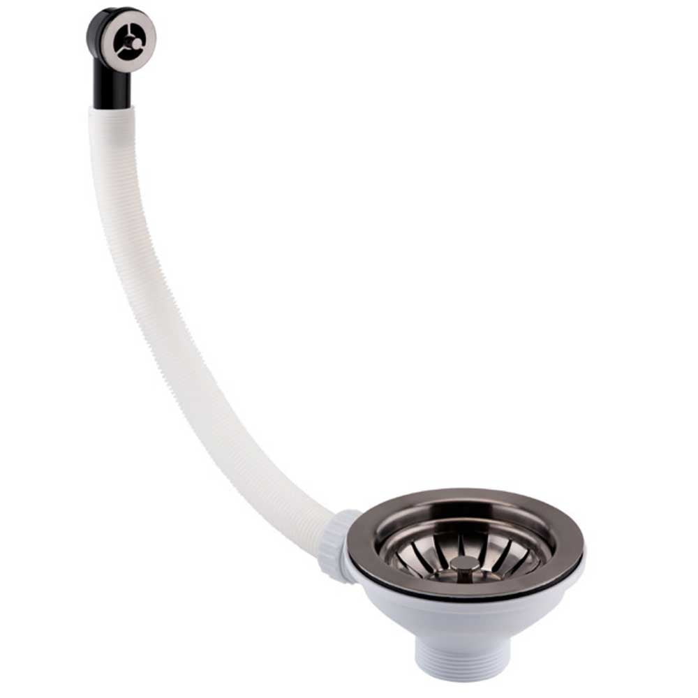Black Kitchen Sink Strainer Waste with Round Overflow Pipe and Cover