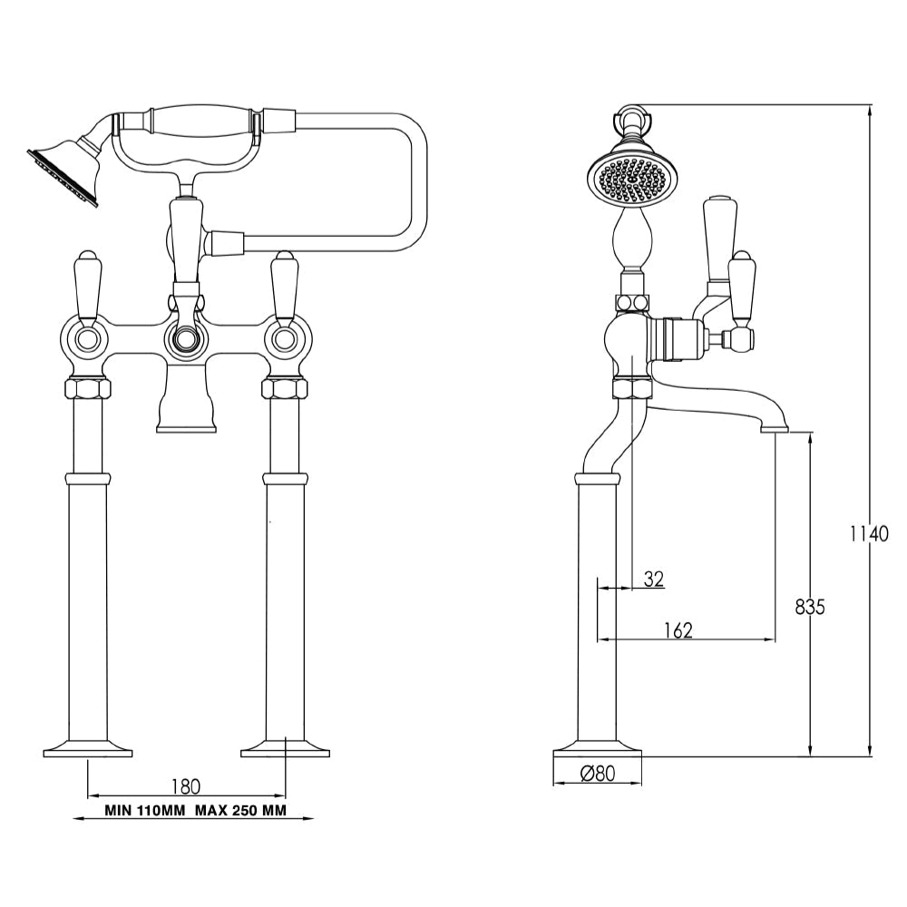 Bathroom shower mixer kit - Technical drawing