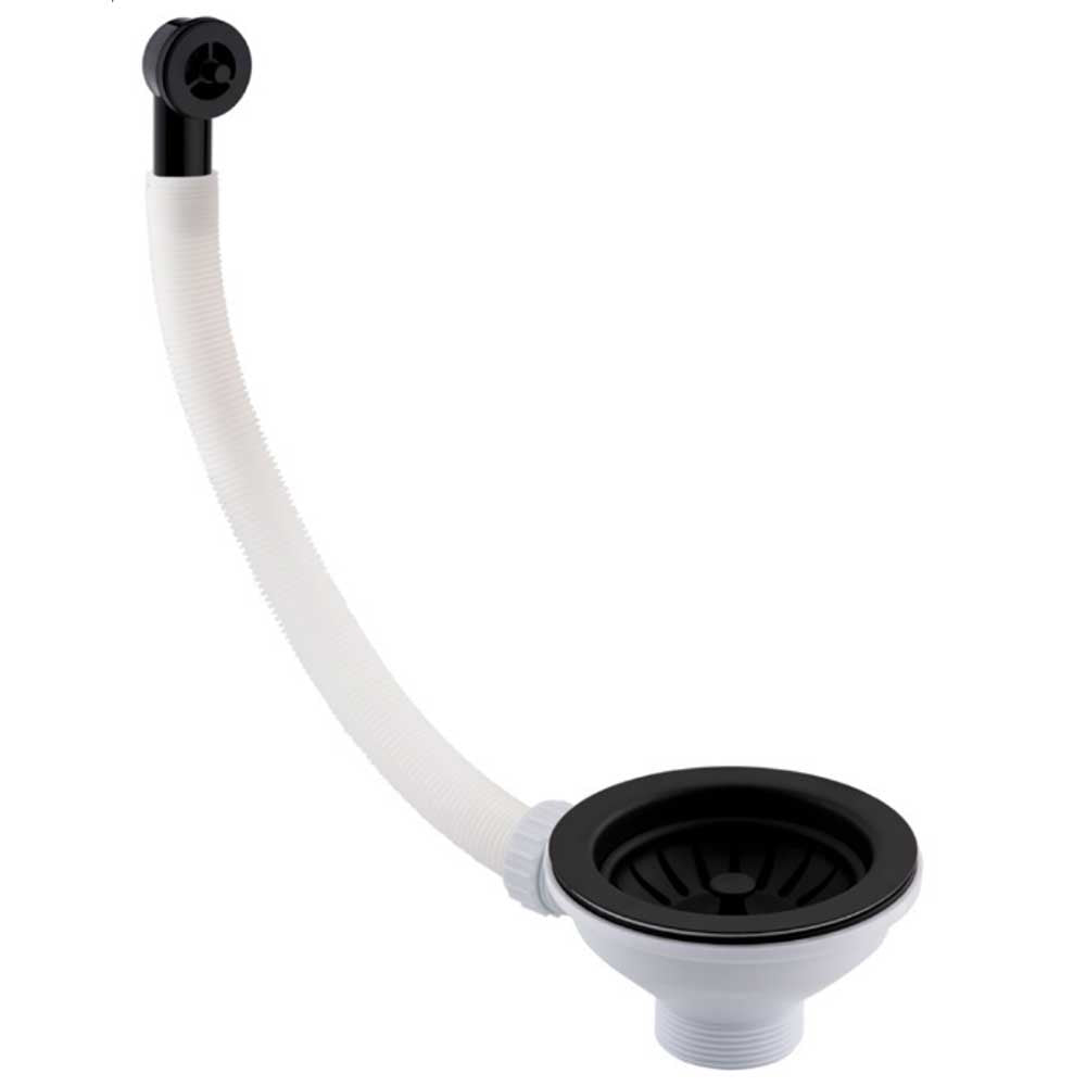 Black Sink Plughole Strainer with Round Overflow Pipe & Cover