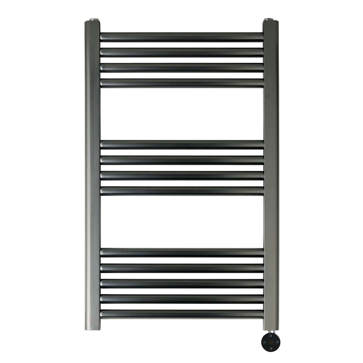 Black electric towel radiator with thermostat in Ireland