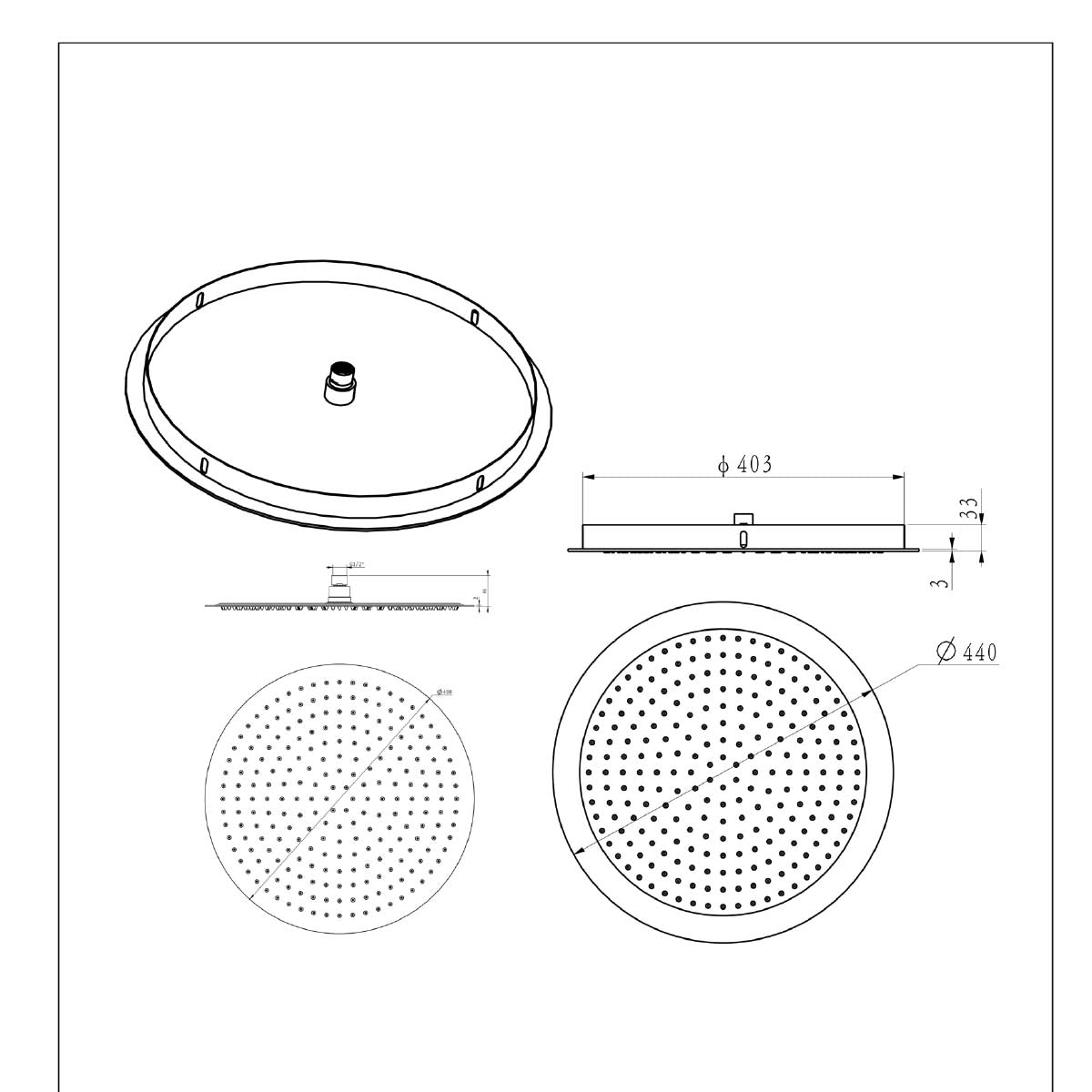 Bronze 400mm Ceiling Mounted Recessed Shower Head