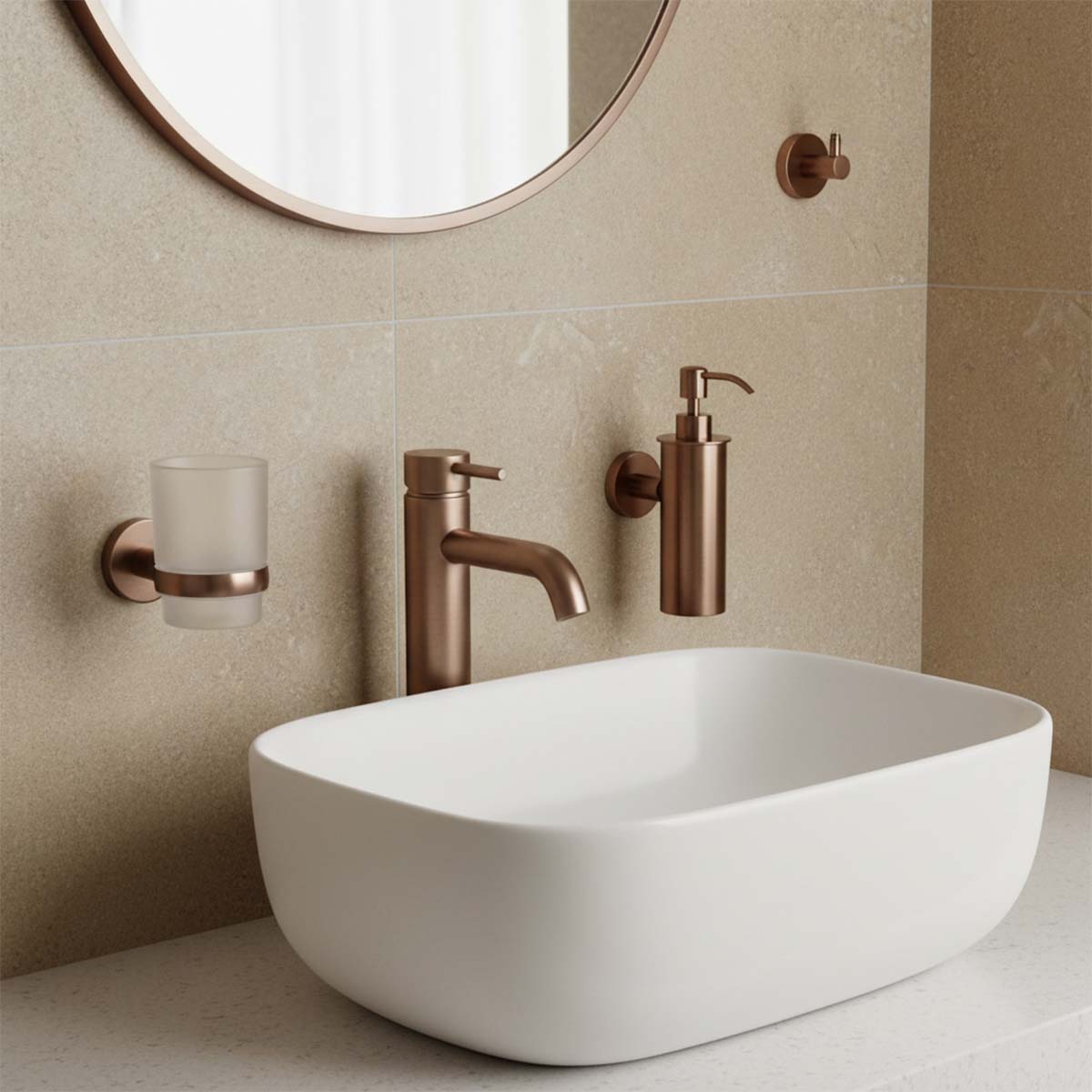 Bronze Soap Dispenser, Toothbrush Tumbler Holder and Towel Hook Set
