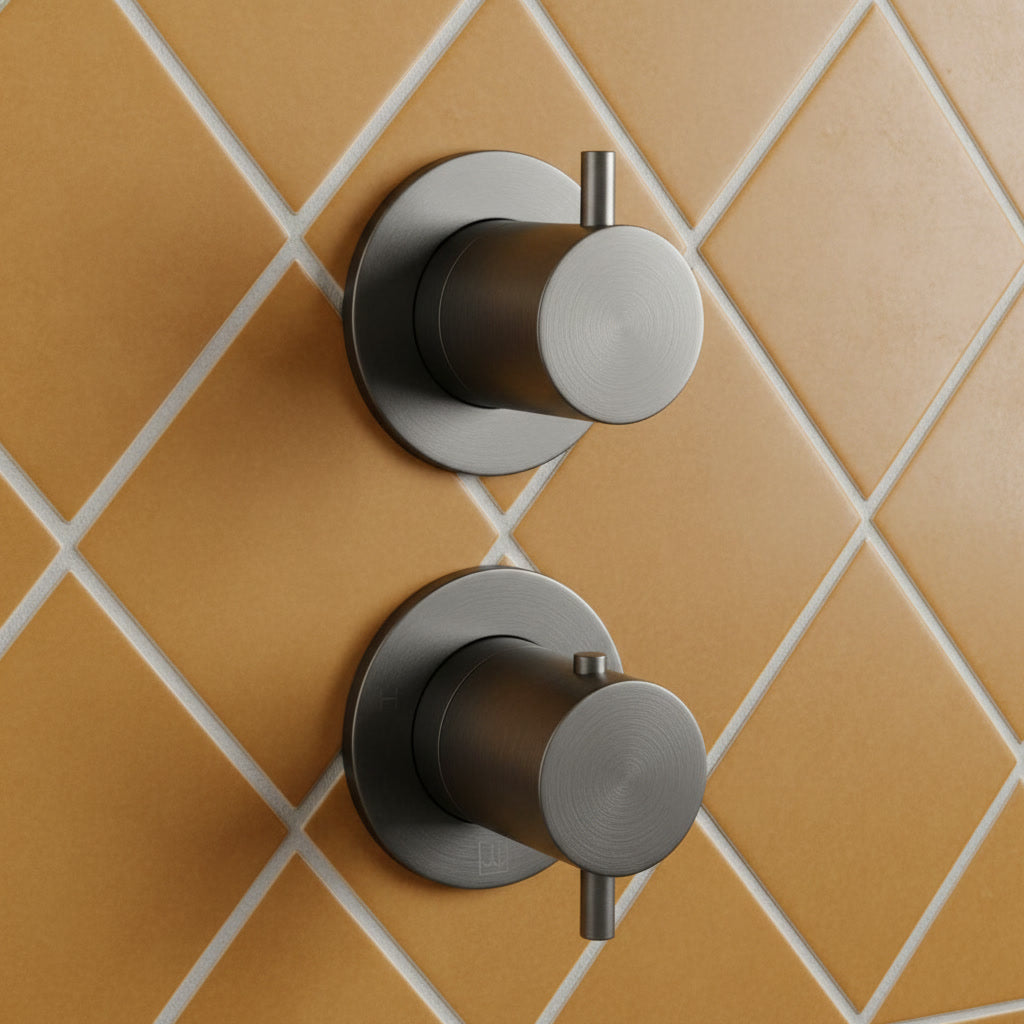 Brushed BlackThermostatic Concealed 2 Outlet Shower Valve with 2 Dials - in Ireland