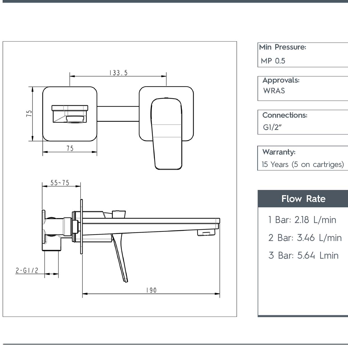 2-Hole Single Lever Basin Mixer Wall Mounted