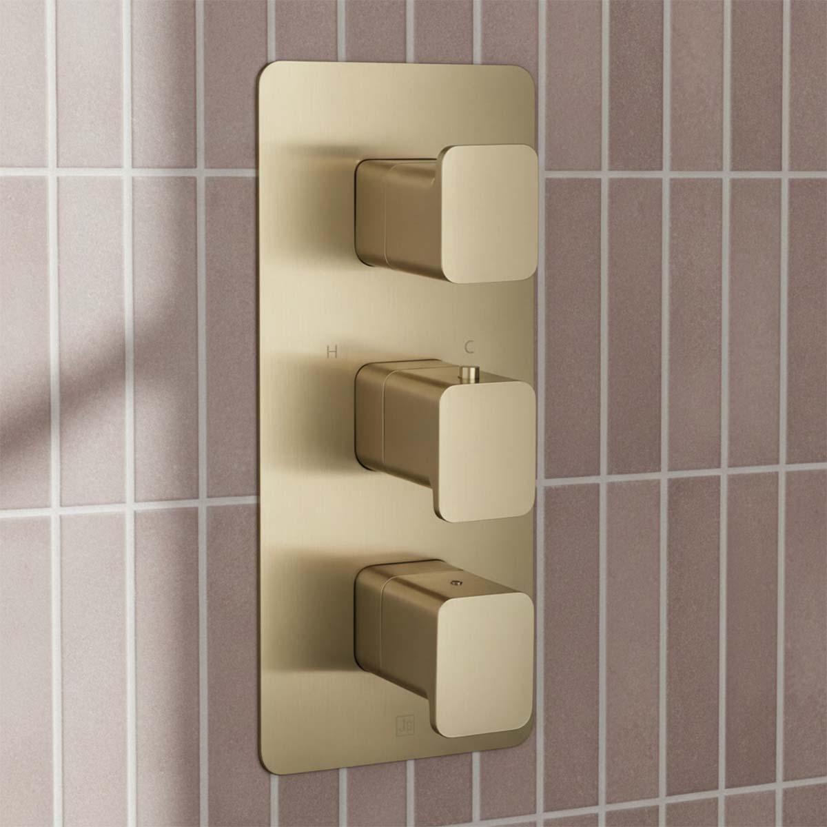 Brushed Brass 3 Outlet 3 Handles Concealed Thermostatic Shower Valve - Ireland