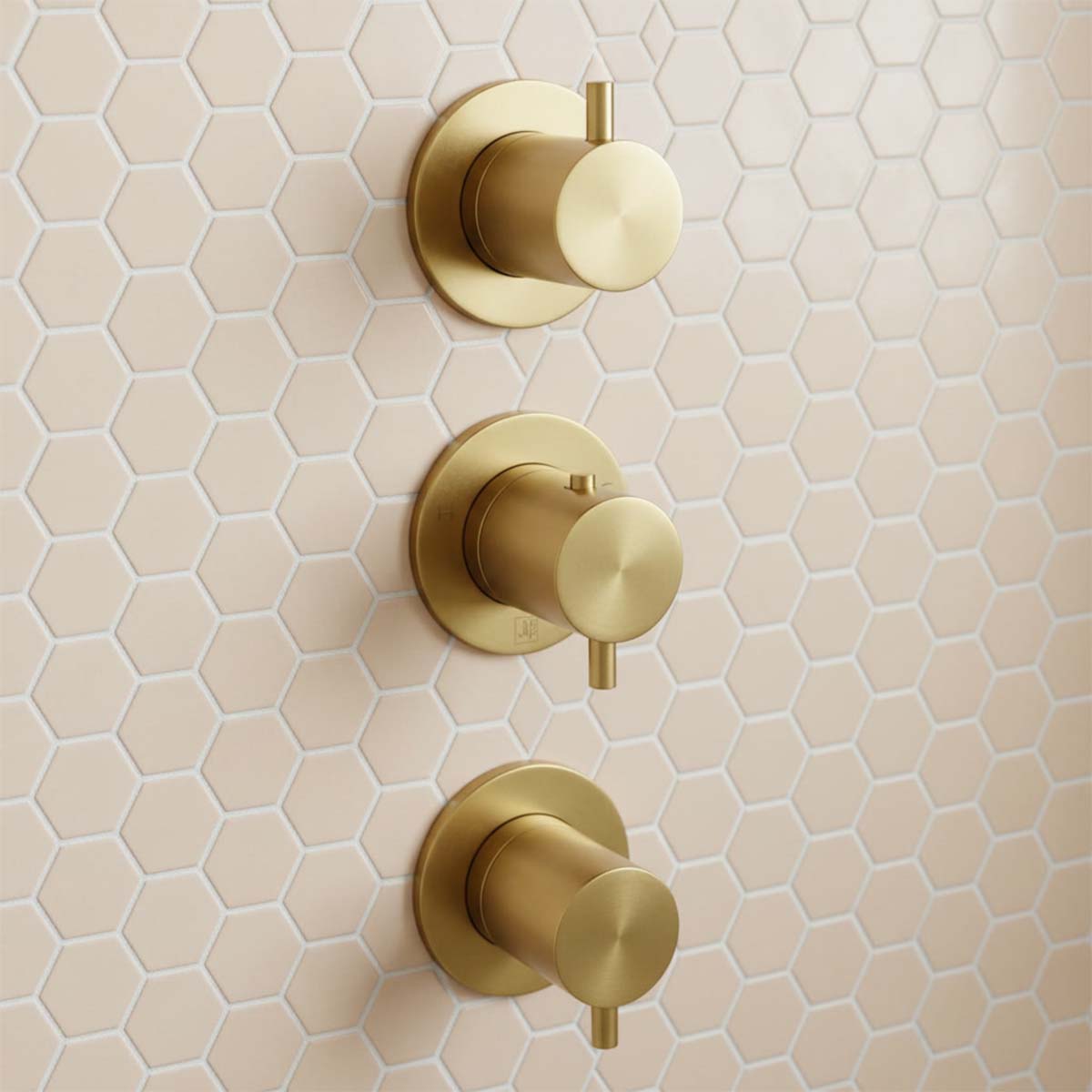 Brushed Brass Concealed 3 Handles 3 Outlets Shower Mixer Valve - Ireland