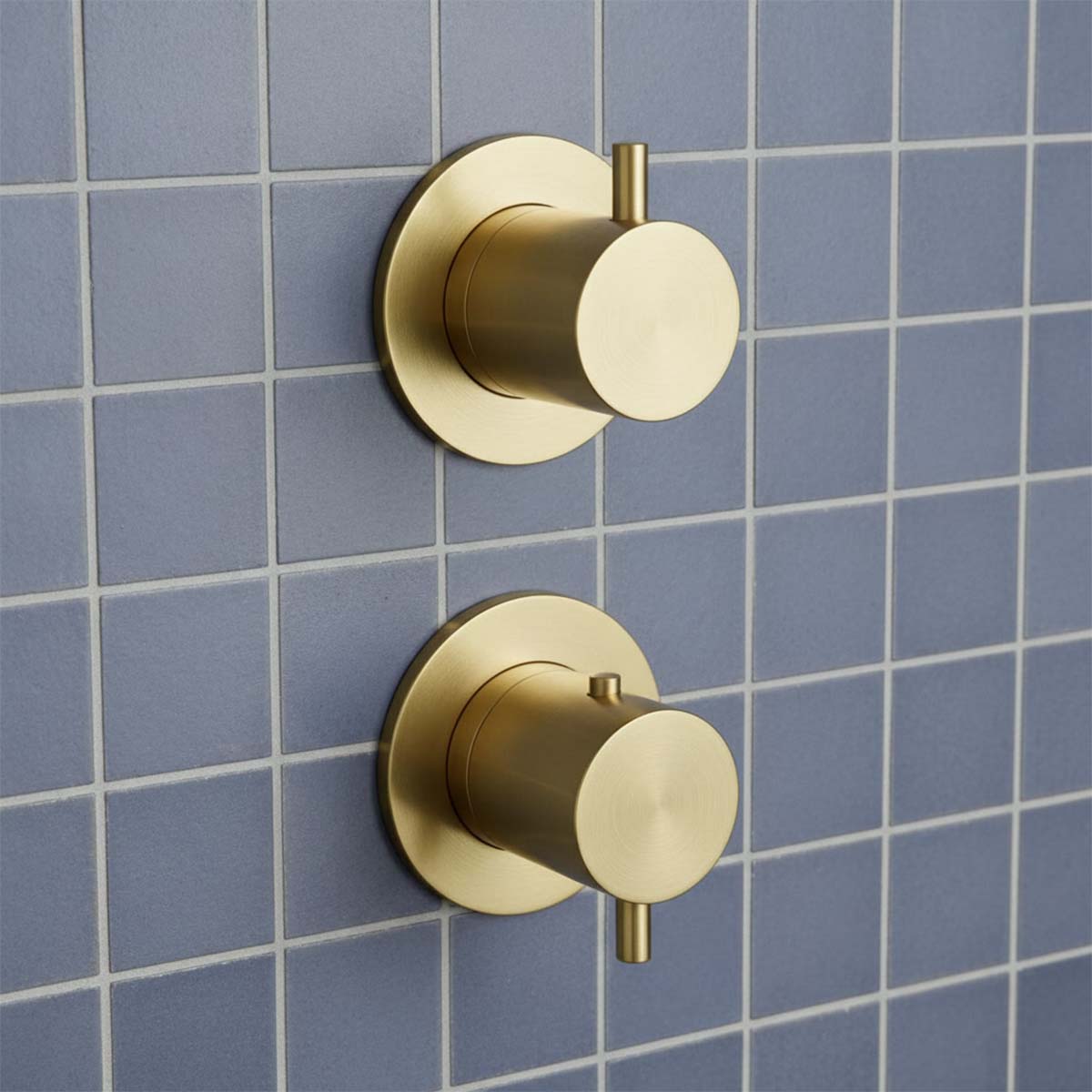 Brushed Brass Thermostatic 2 Outlet 2 Dials Concealed Shower Valve