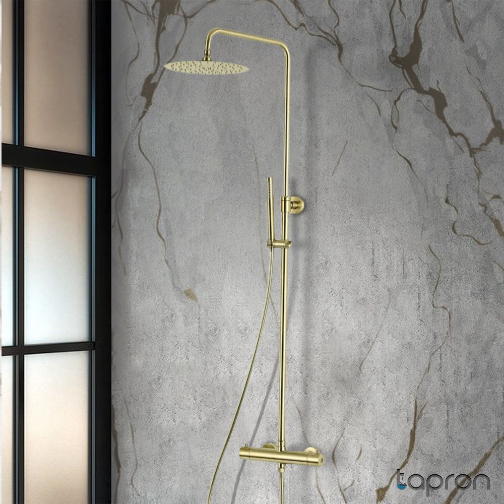Brushed Brass Thermostatic Shower Rigid Riser Kit with Sensor