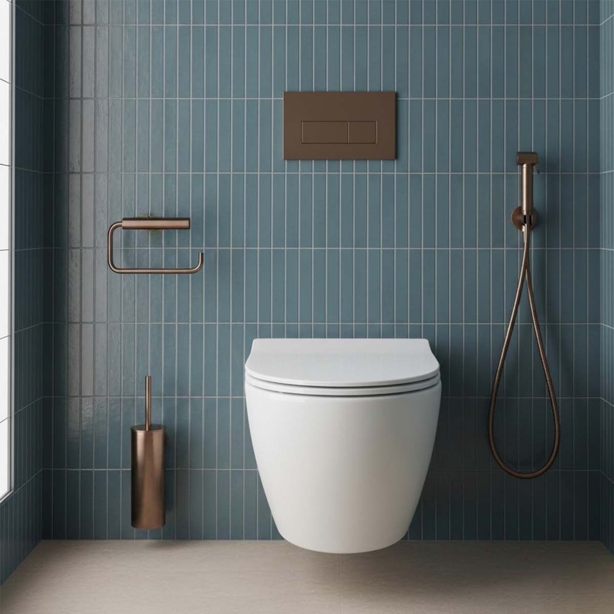 Brushed Bronze Toilet Roll Holder and Toilet Brush Holder with Brush Set