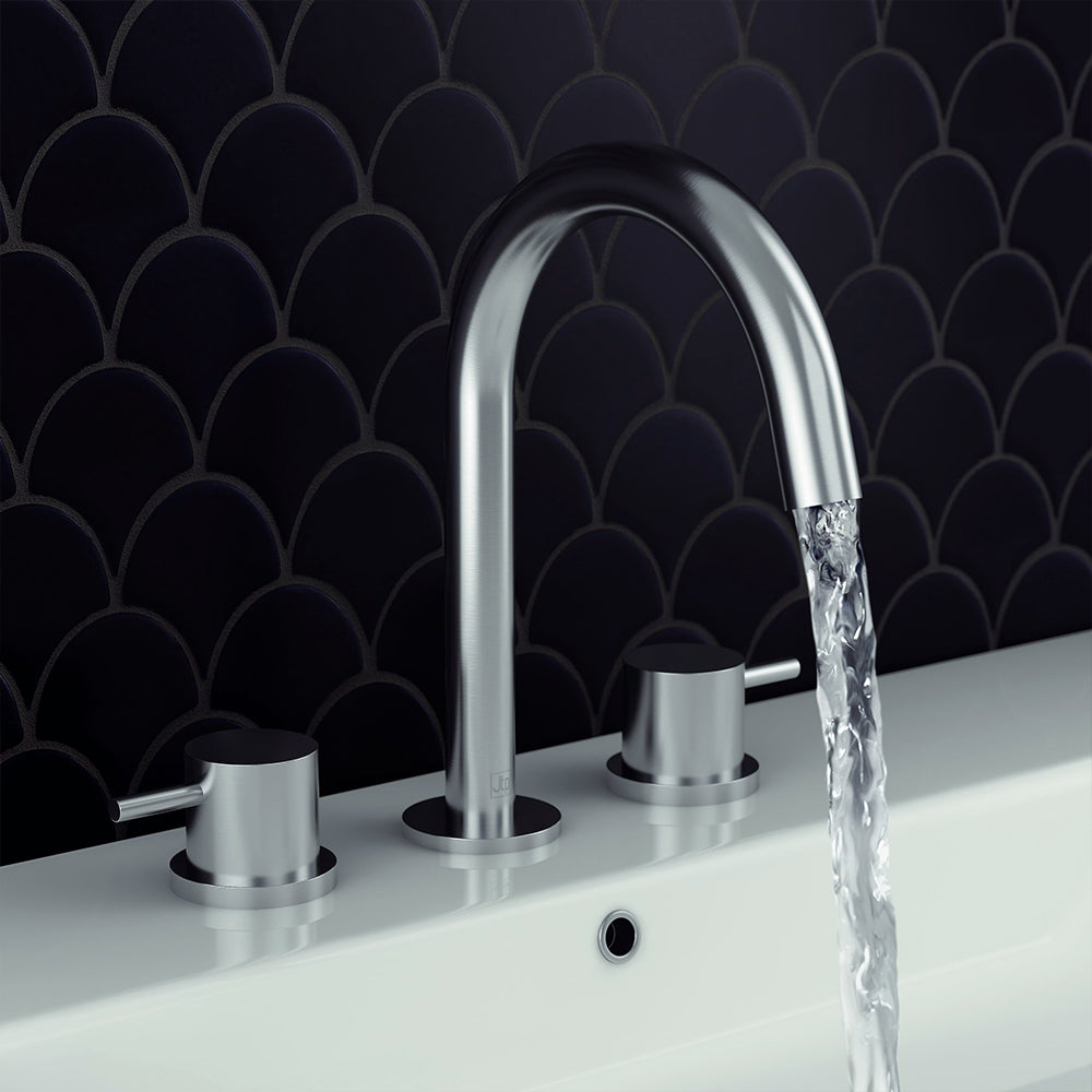 Steel basin tap with dual lever handle