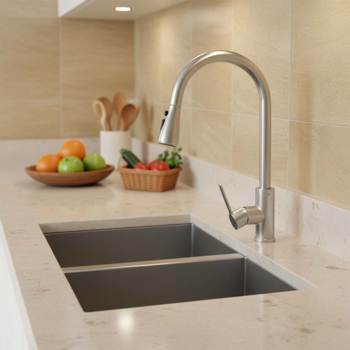 Brushed Steel single lever kitchen tap