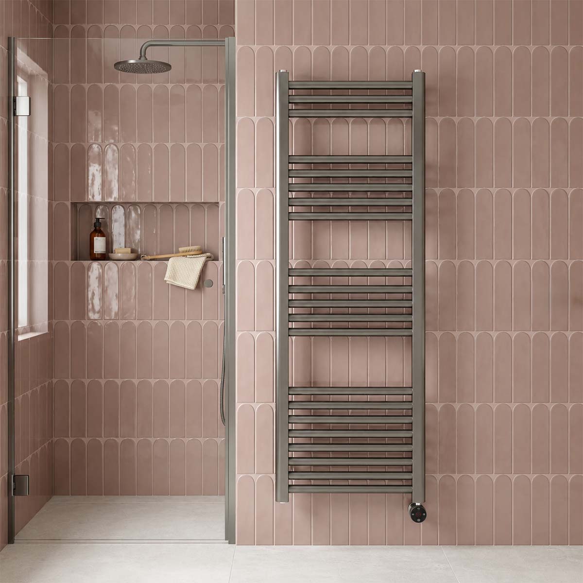 Brushed black electric towel radiator