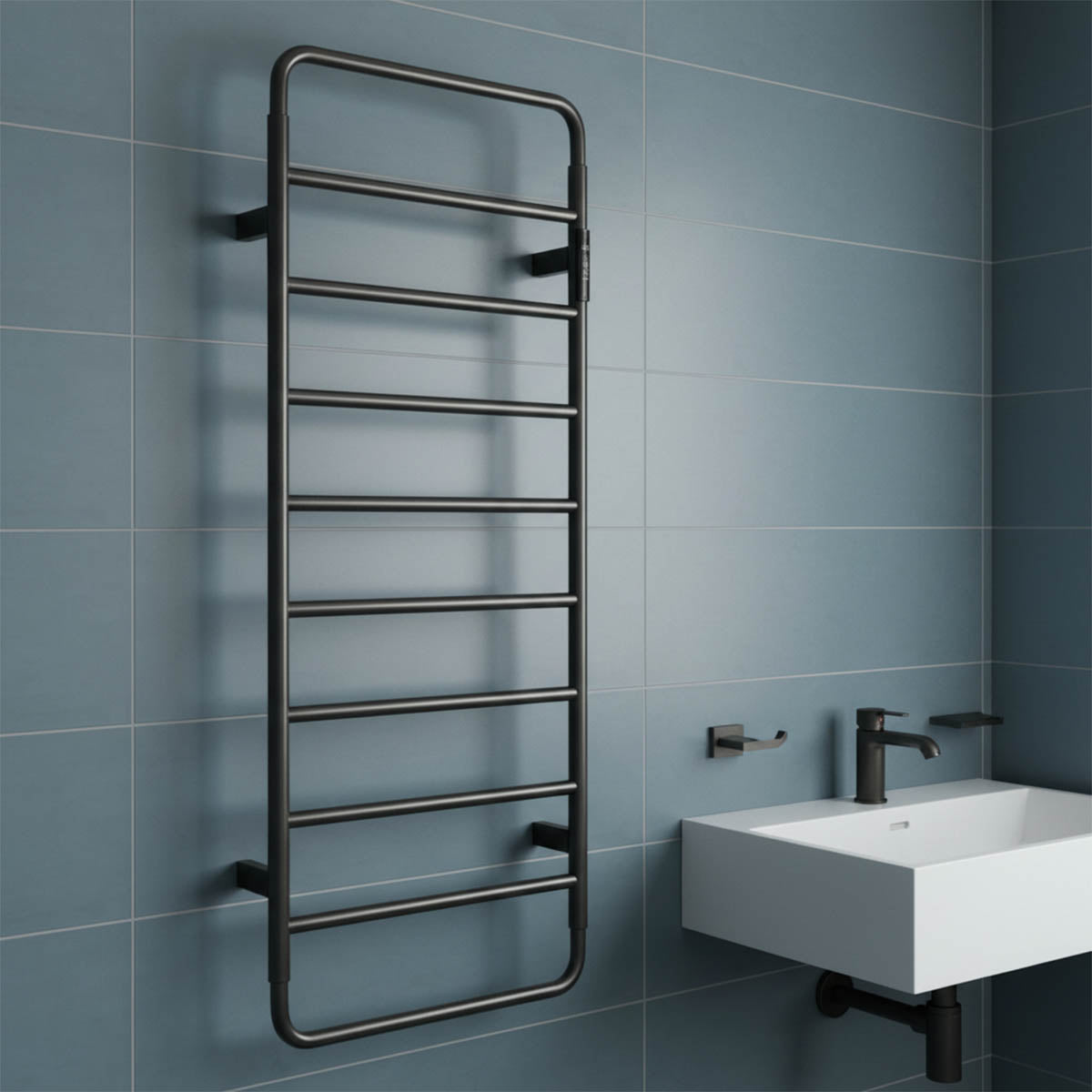 Brushed black electric towel rail