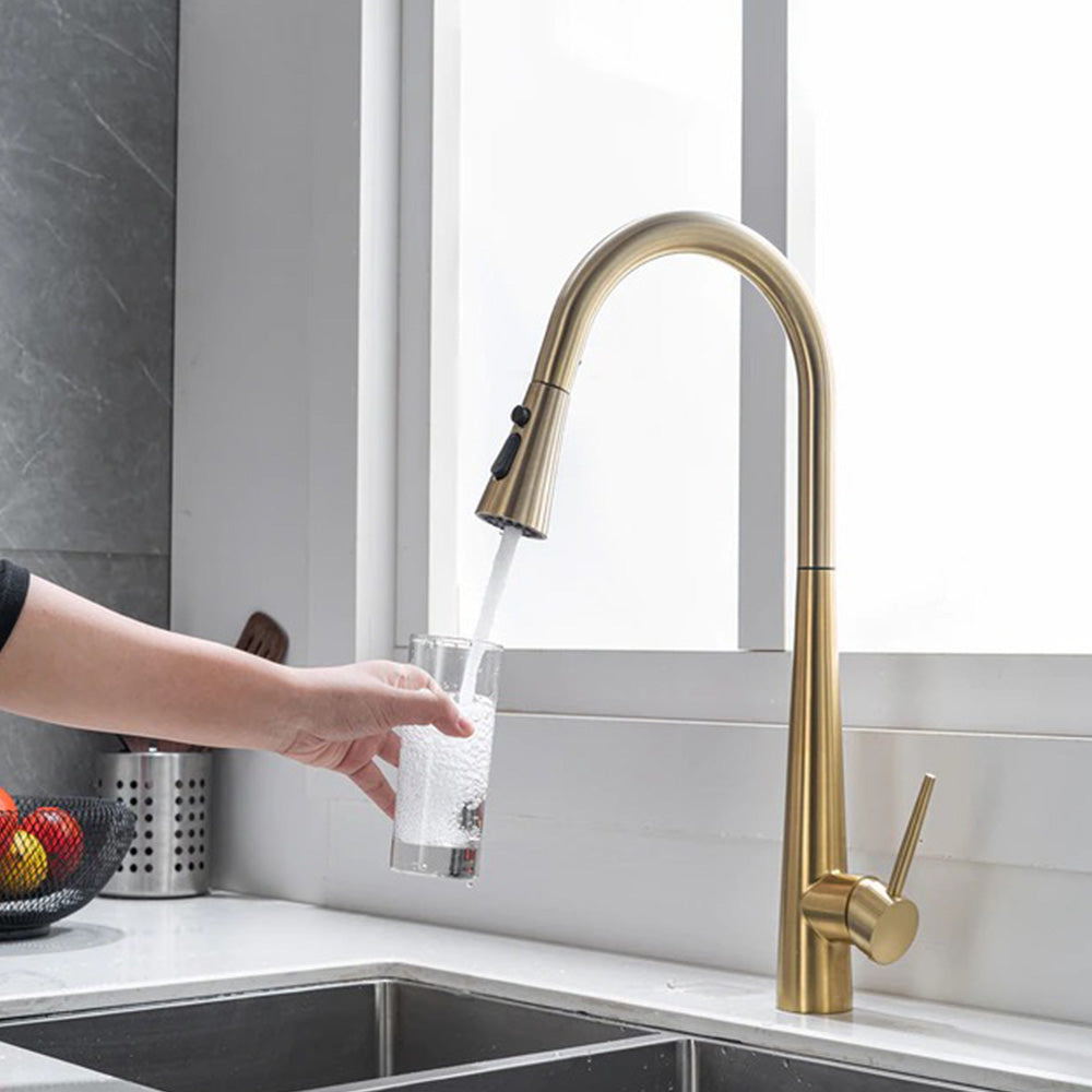 Gold kitchen tap with pull out