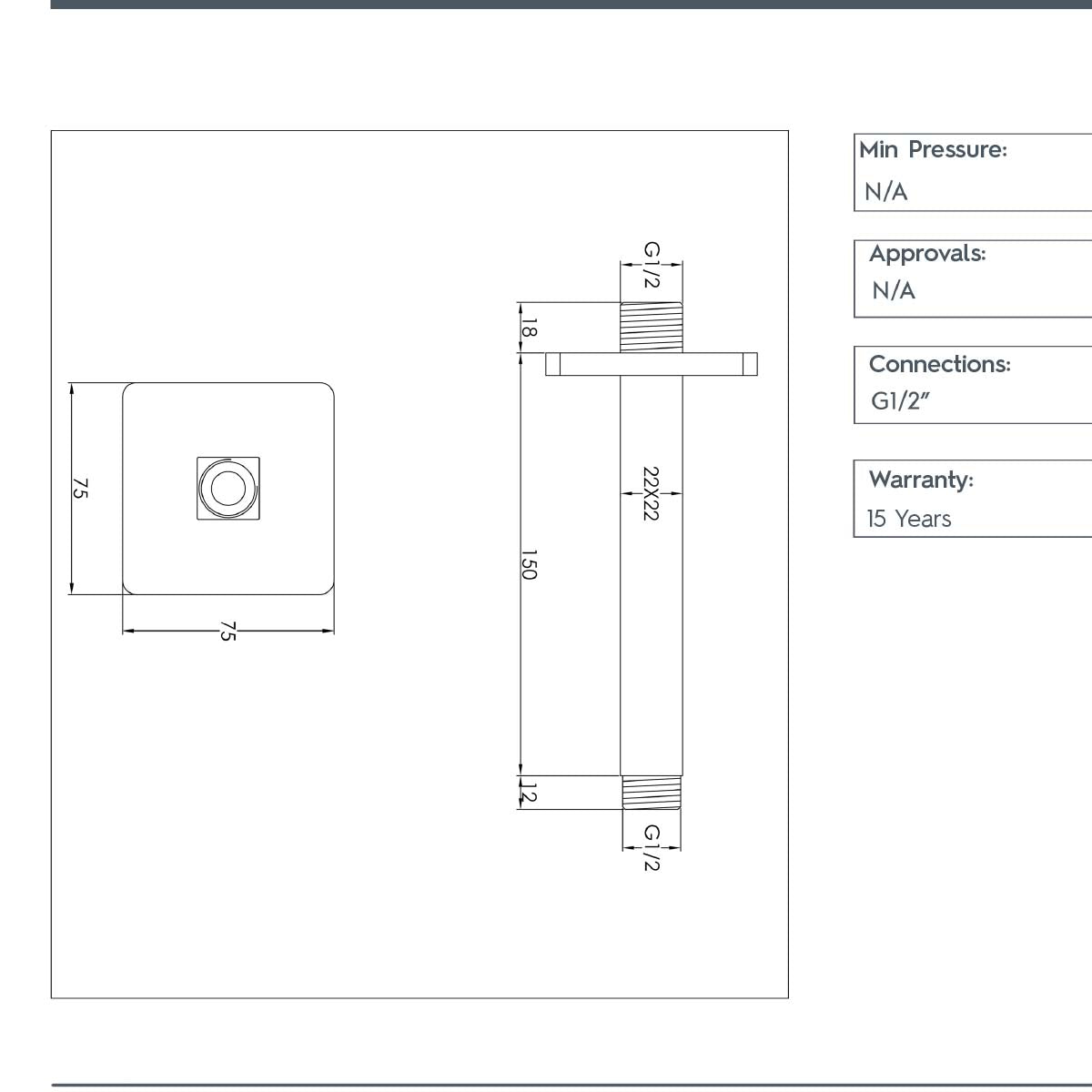 Ceiling Shower Arm 150mm - Ireland