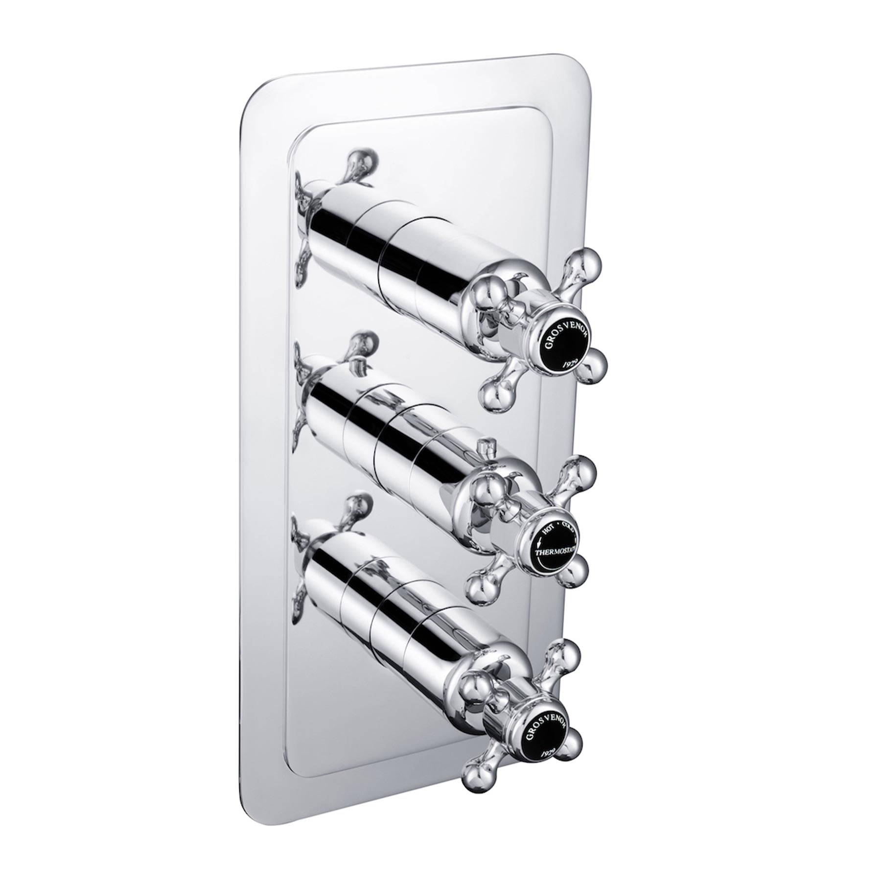 Chester Black Crosshead 3 Outlet Concealed Thermostatic Shower Valve - Horizontal
