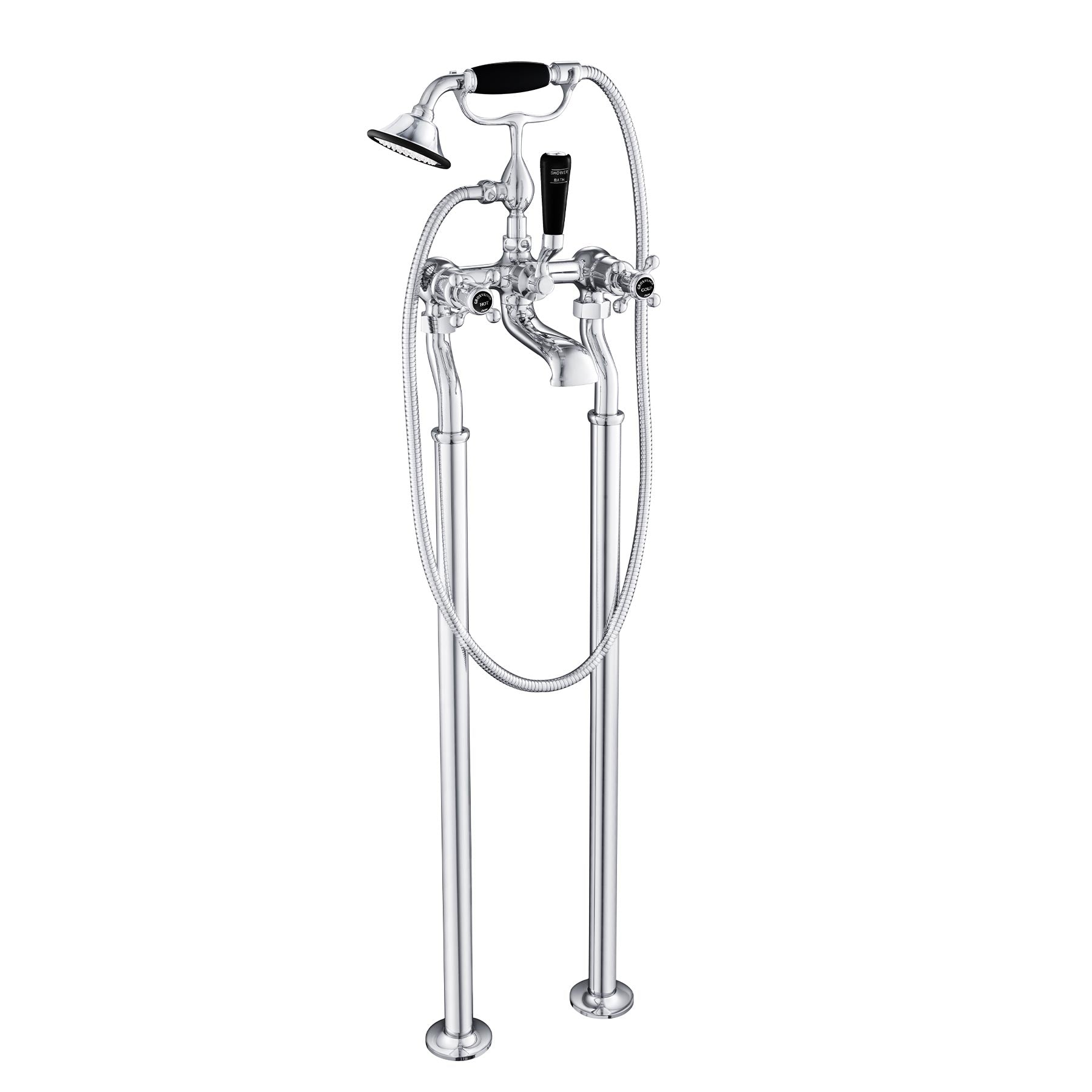 Chester black crosshead floorstanding bath shower mixer with shower kit