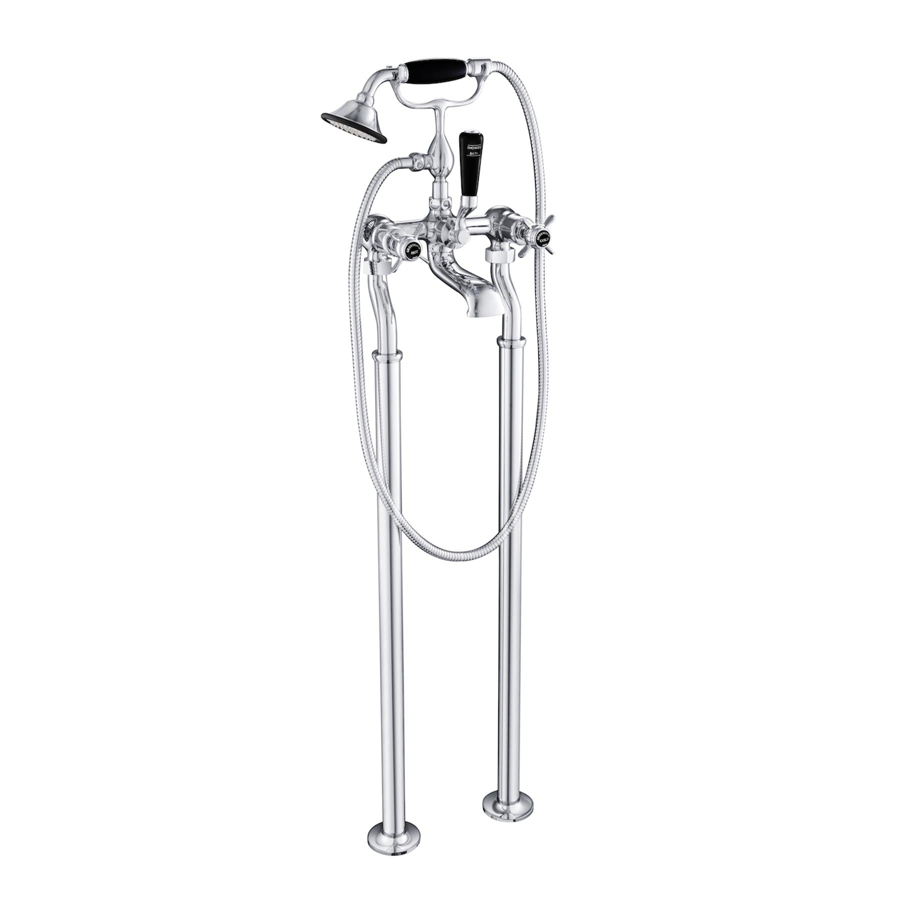 Black pinch floorstanding bath shower mixer tap with shower kit
