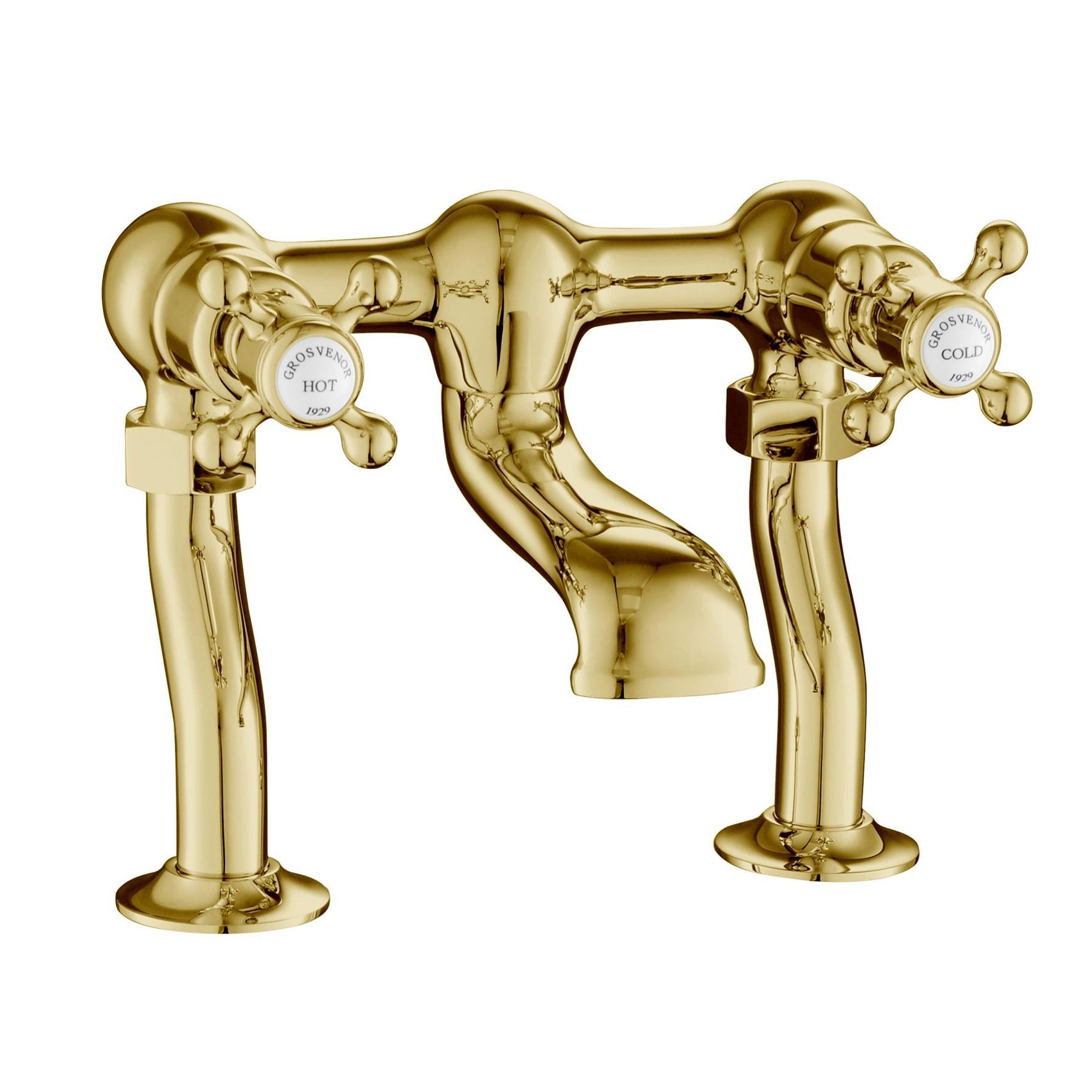 Chester gold cross deck mounted bath filler