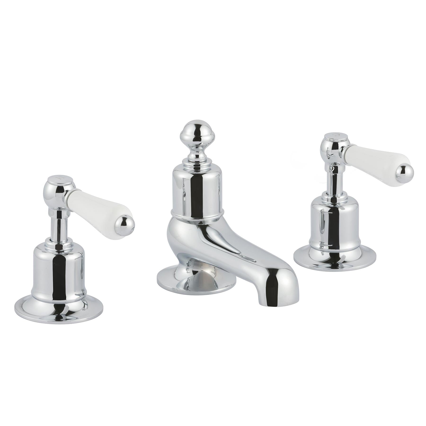 Chrome basin tap with white ceramic lever handle
