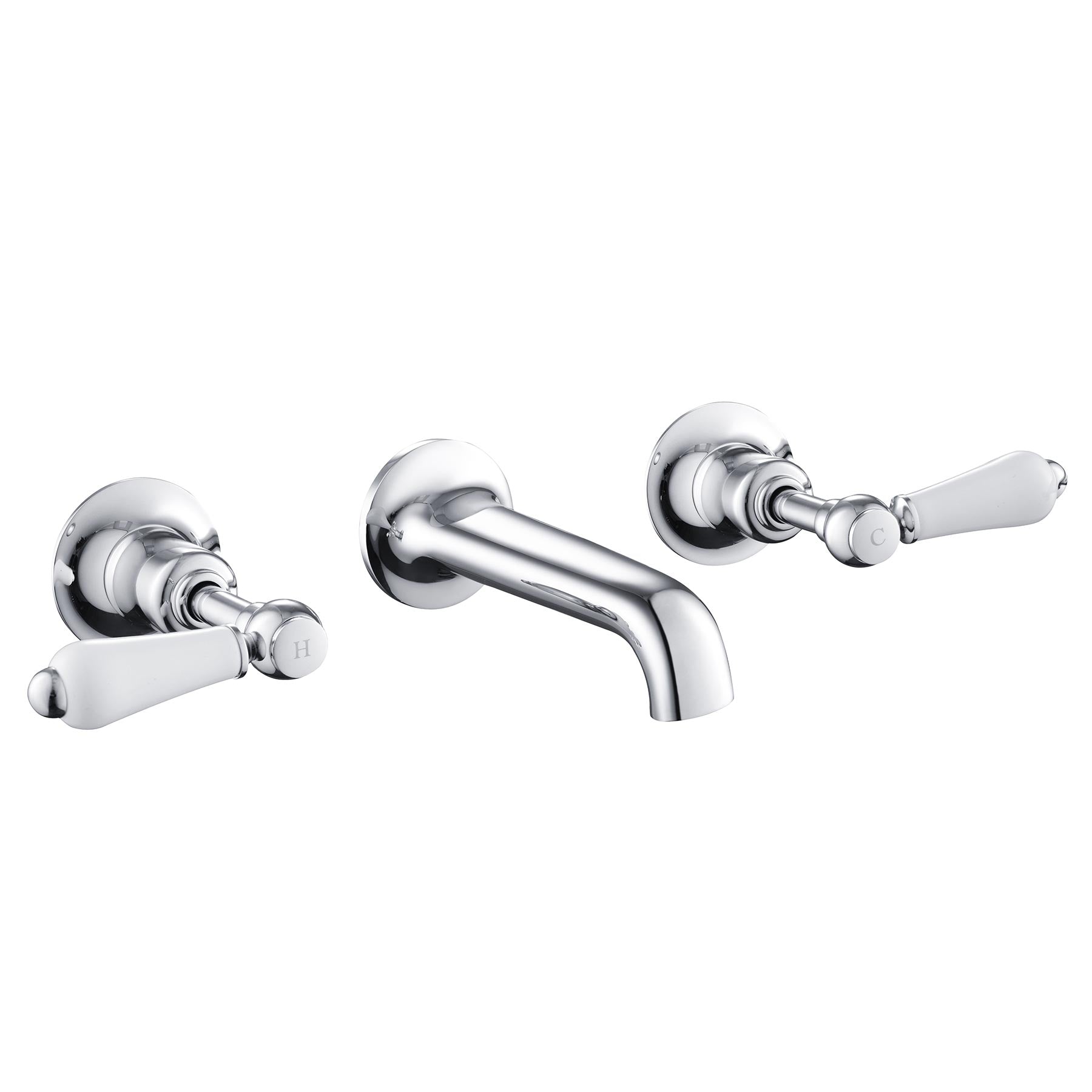 Traditional chrome basin mixer with white ceramic dual lever handle