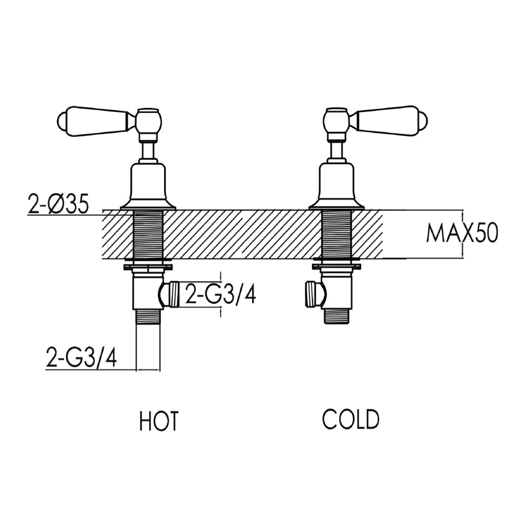 On Off shower valves Technical Drawing