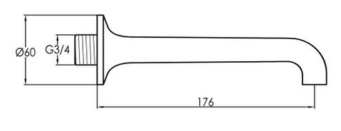 Polished chrome long bath spout - Technical drawing