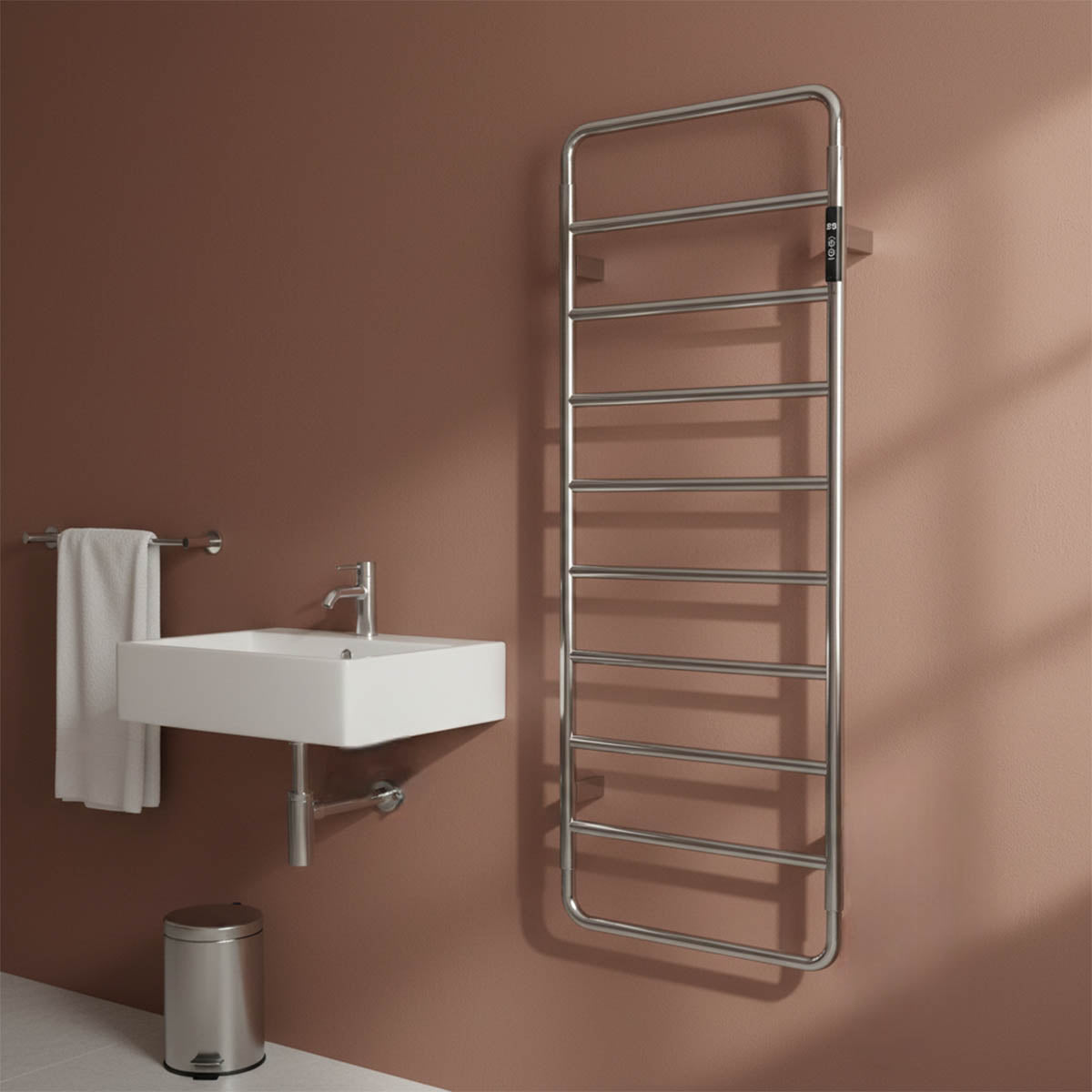 Chrome electric towel rail with thermostat