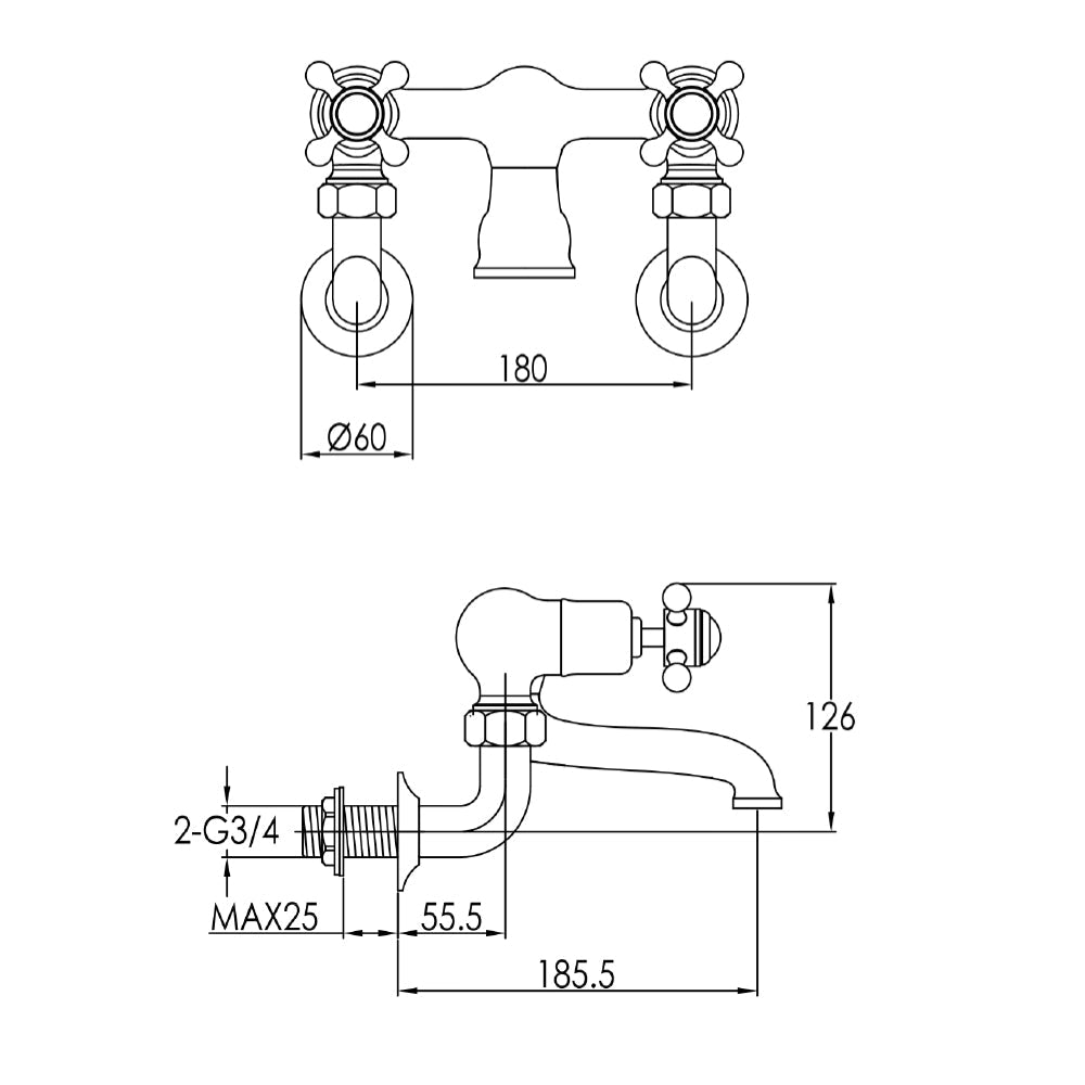 Luxury bathroom bath tap - Technical drawing