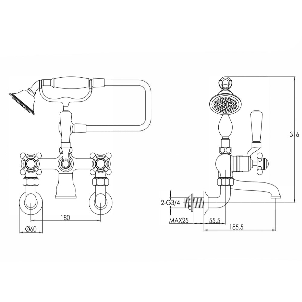 Bathroom shower mixer kit - Technical drawing