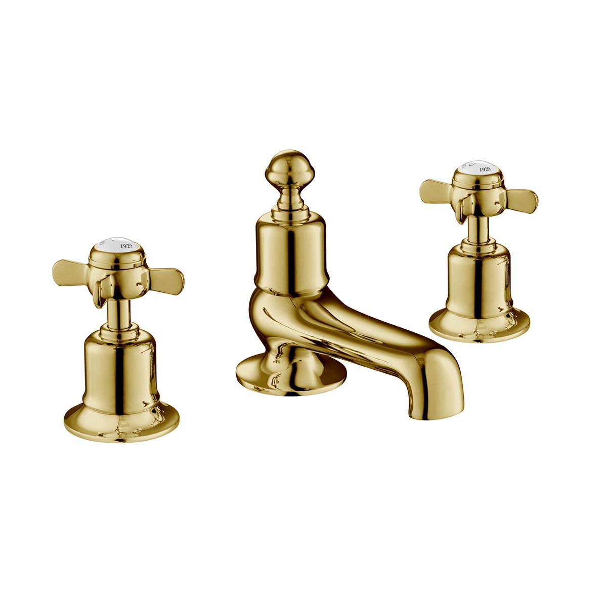 Deck Mounted 3-Hole Bath Filler Mixer Pinch Handles - Polished Gold